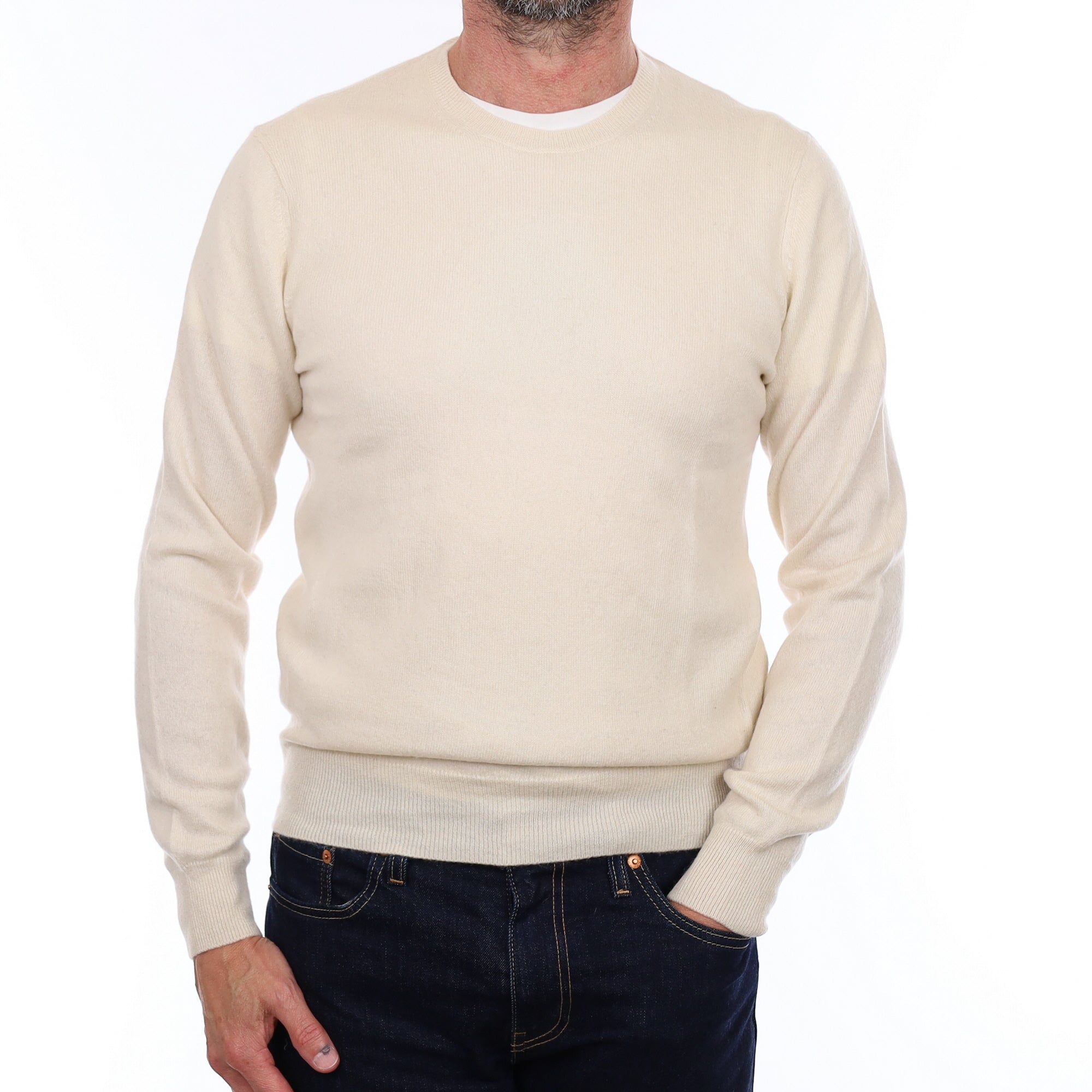 Men's Cream Cashmere Crew Neck Jumper Small