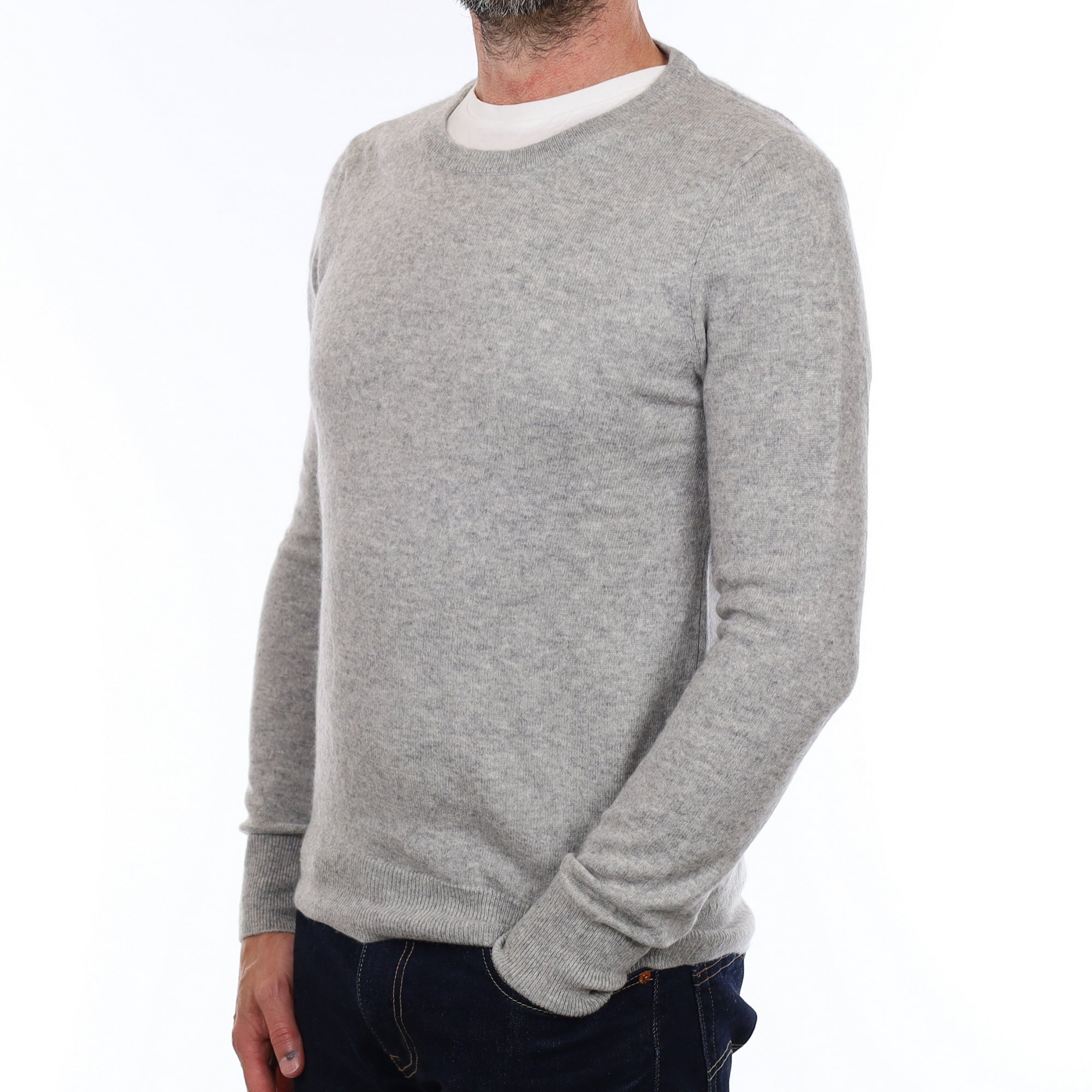 Men's Smoke Grey Cashmere Crew Neck Jumper Small