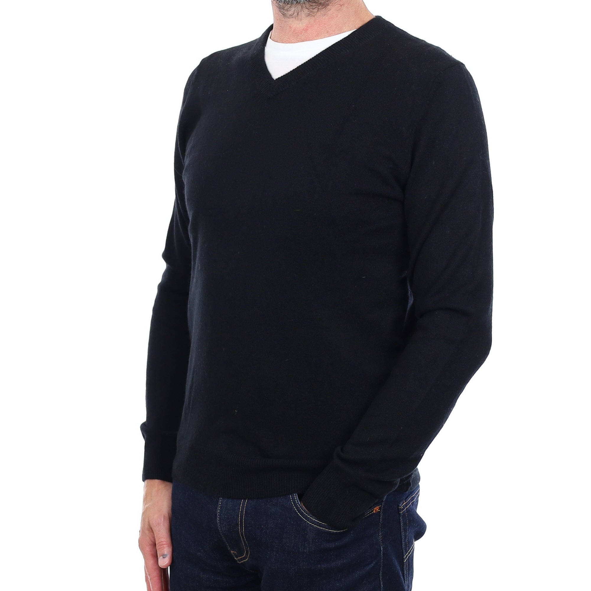 Men's Black Cashmere V Neck Jumper Small
