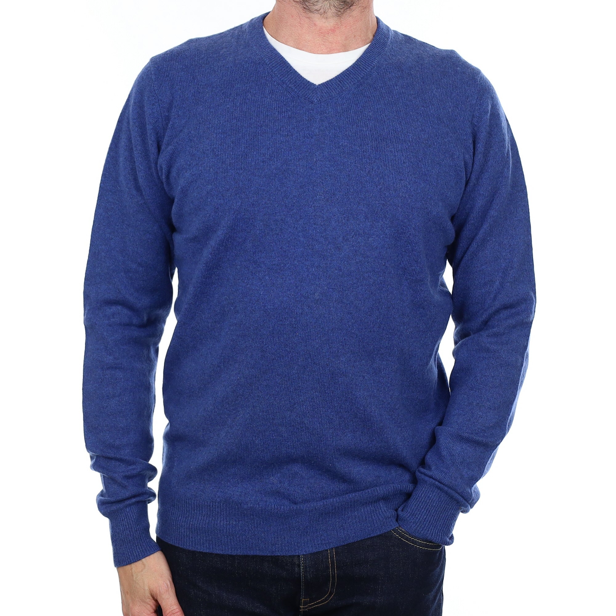 Men's Ink Blue Cashmere V Neck Jumper Small