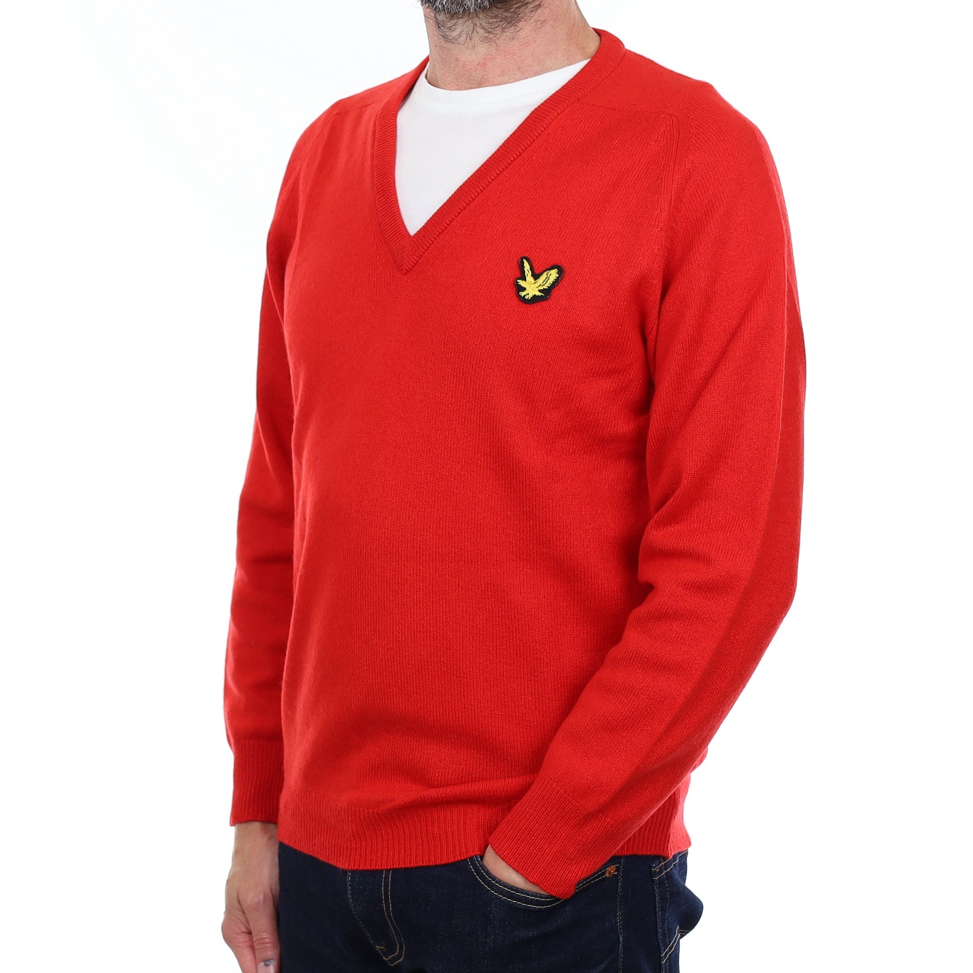 Men's Scottish Vermillion Red Cashmere V Neck Jumper Small