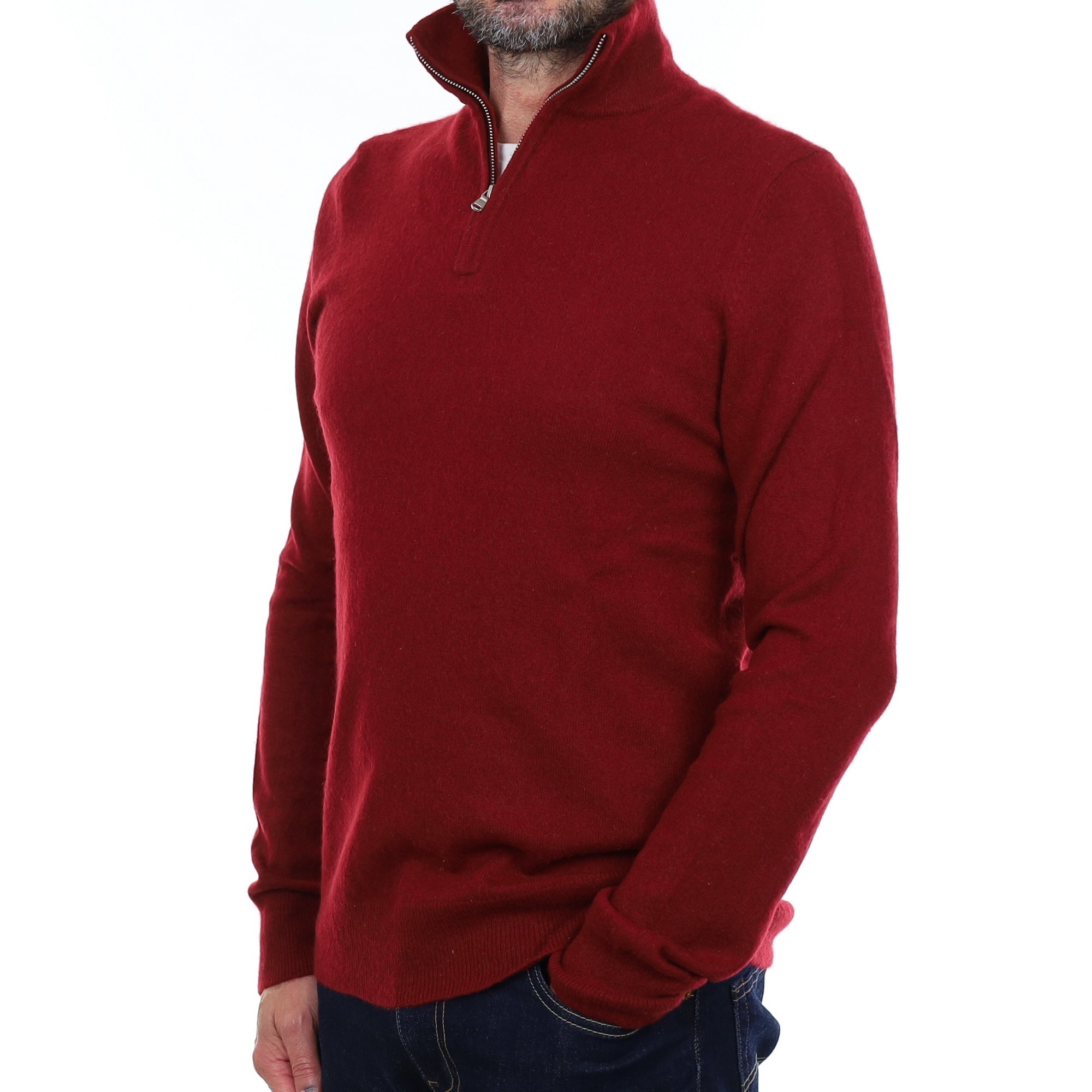 Men's Burgundy Red Cashmere 1/4 Zip Jumper Small