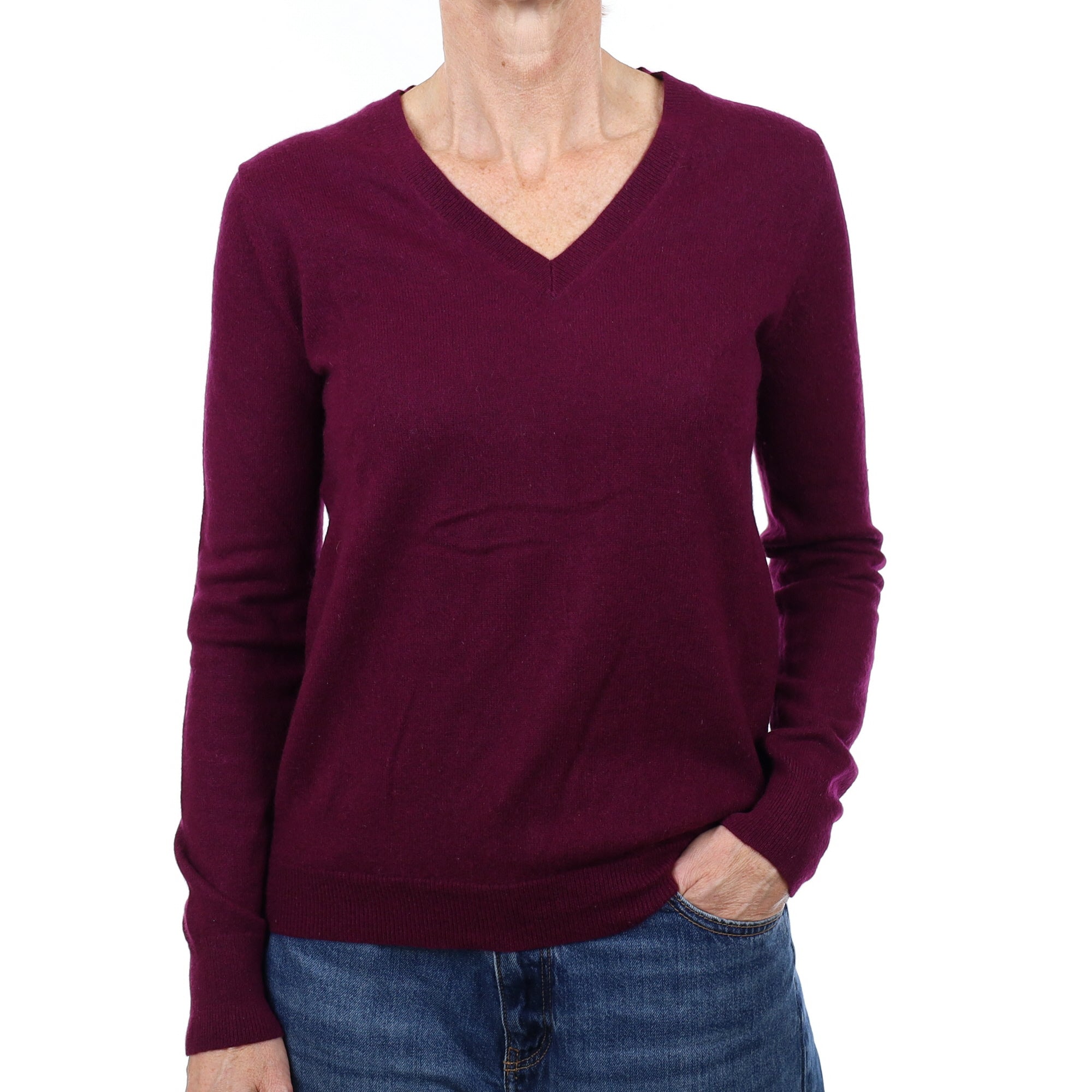 Mulberry Purple Cashmere V Neck Jumper Small