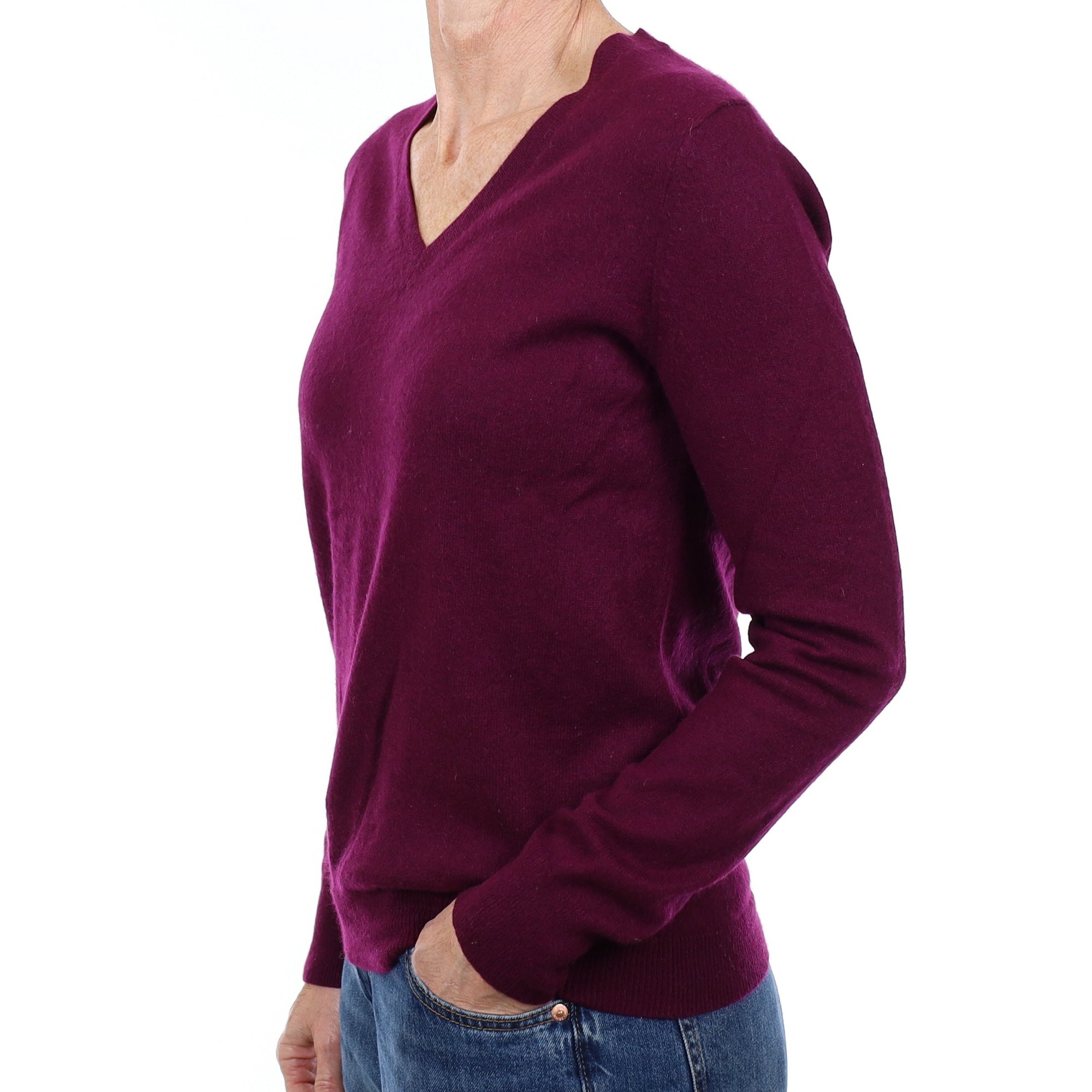 Mulberry Purple Cashmere V Neck Jumper Small