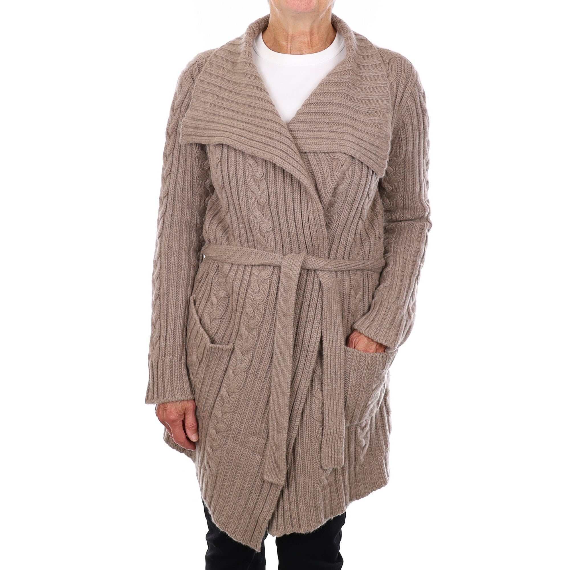The White Company Fawn Cable Knit Cashmere Tie Cardigan Medium