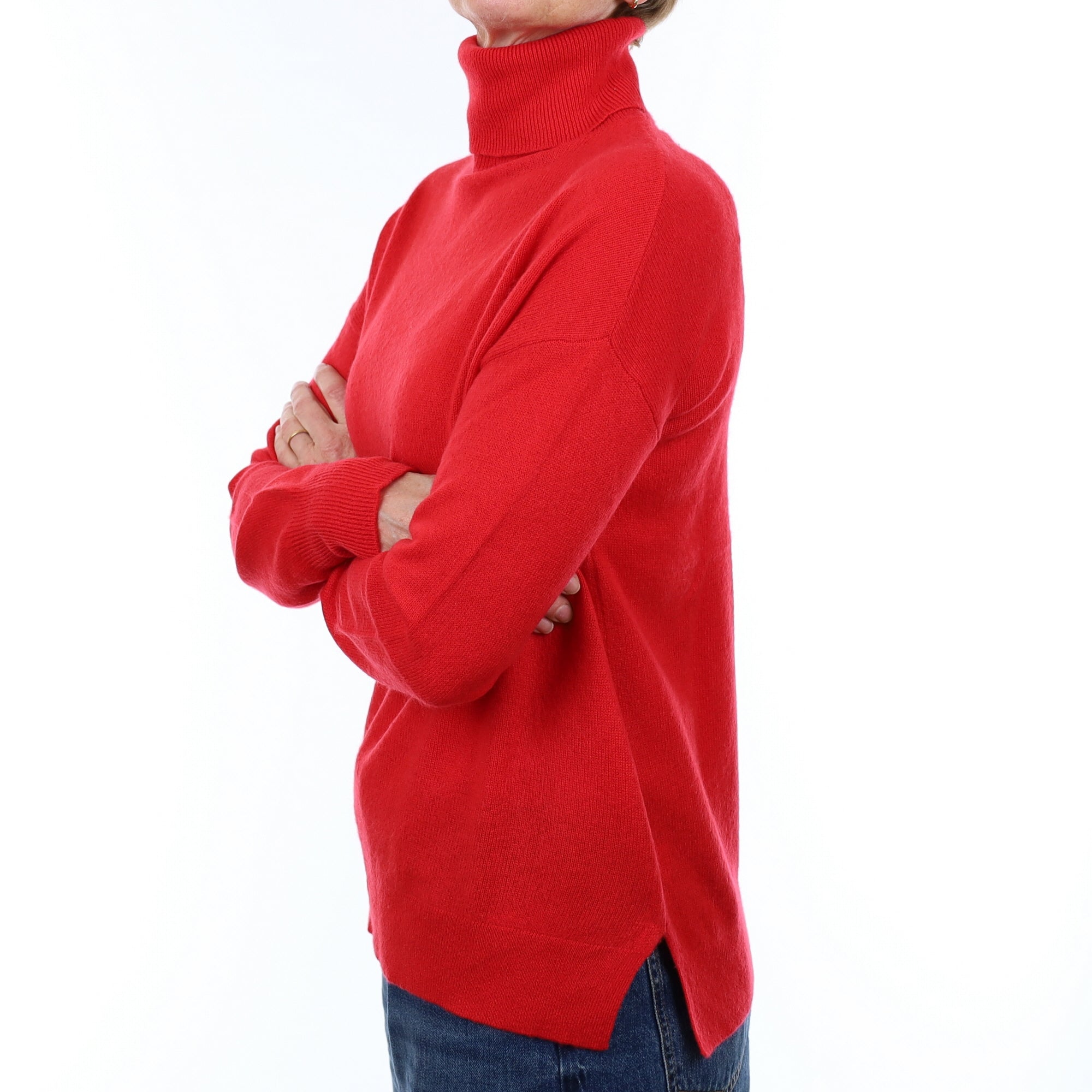 Vermillion Red Cashmere Polo Neck Jumper Small