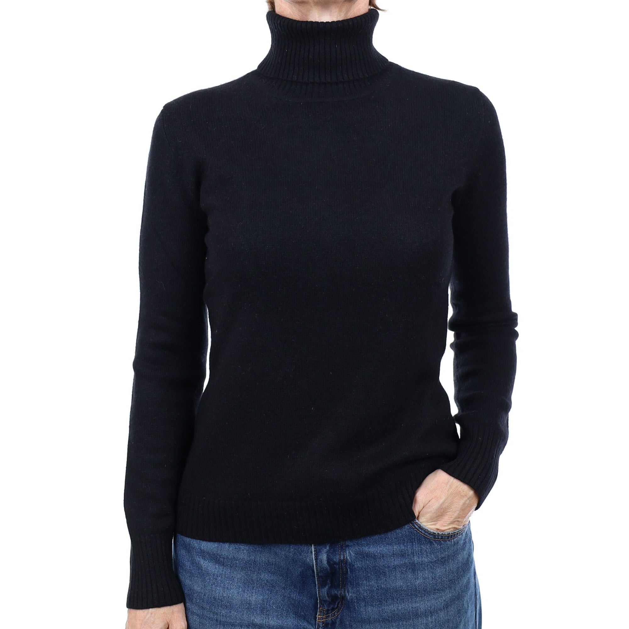 Bogner Black Heavy Knit Cashmere Polo Neck Jumper Small