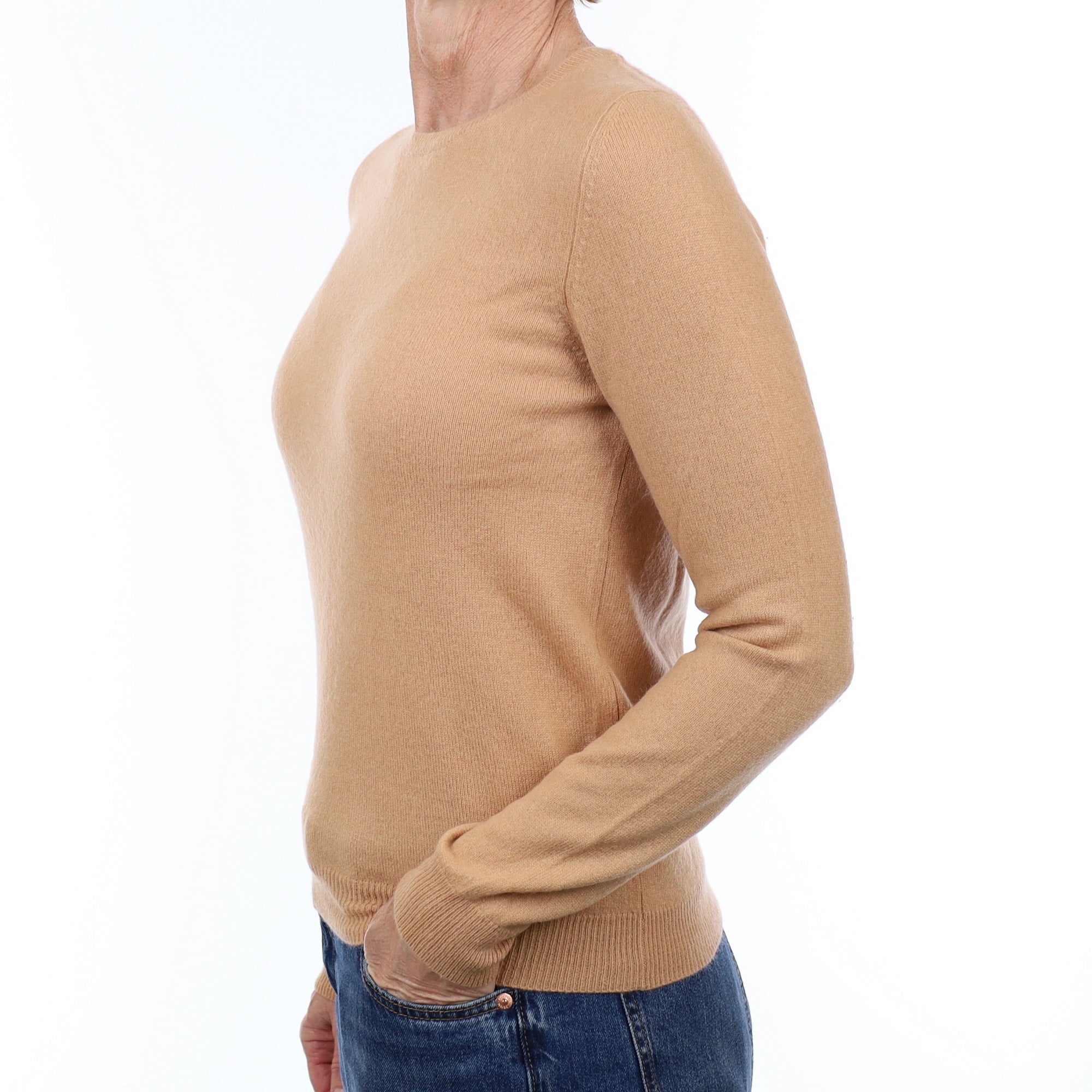 Caramel Brown Cashmere Crew Neck Jumper Small