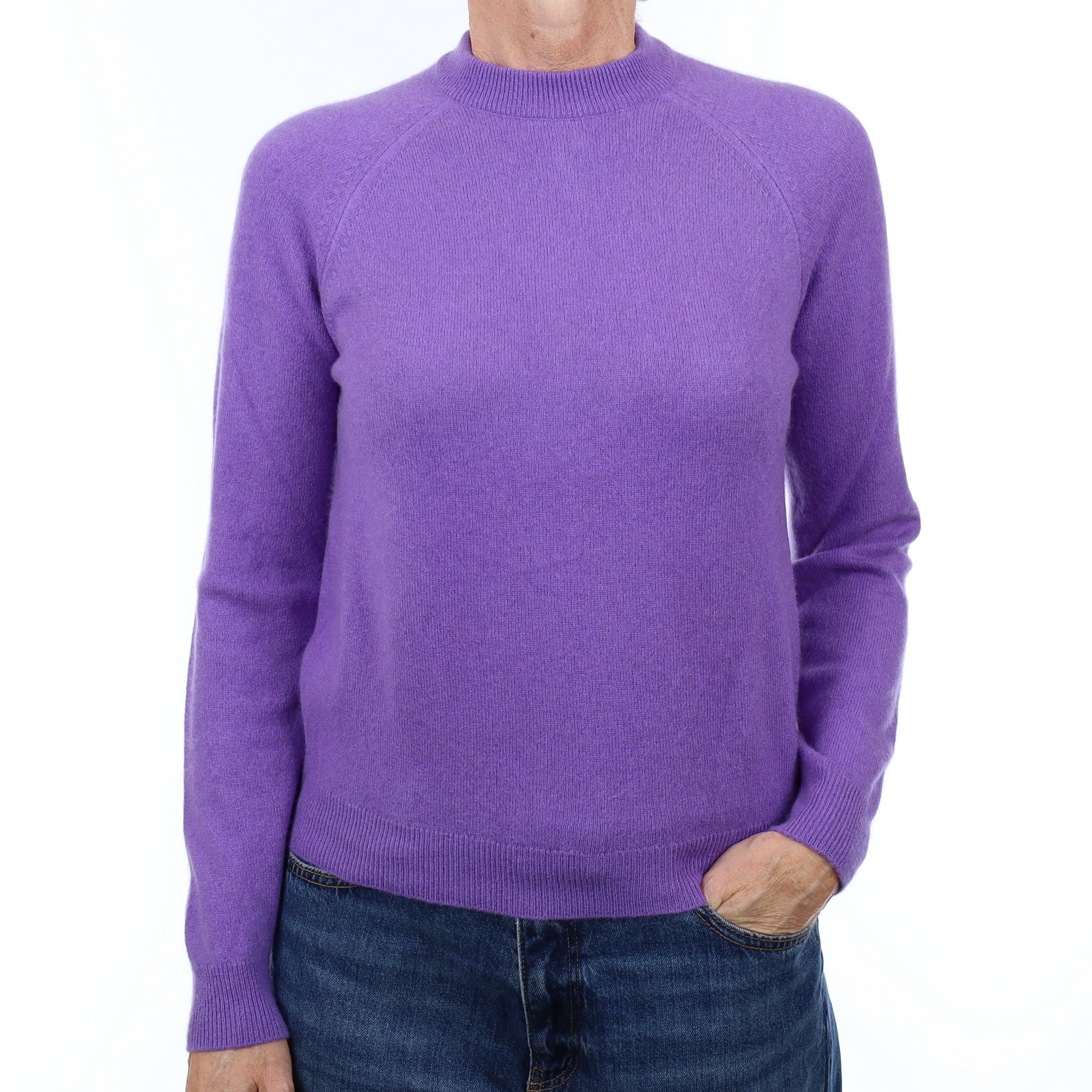 Periwinkle Purple Cashmere Zip Up Crew Neck Jumper Small