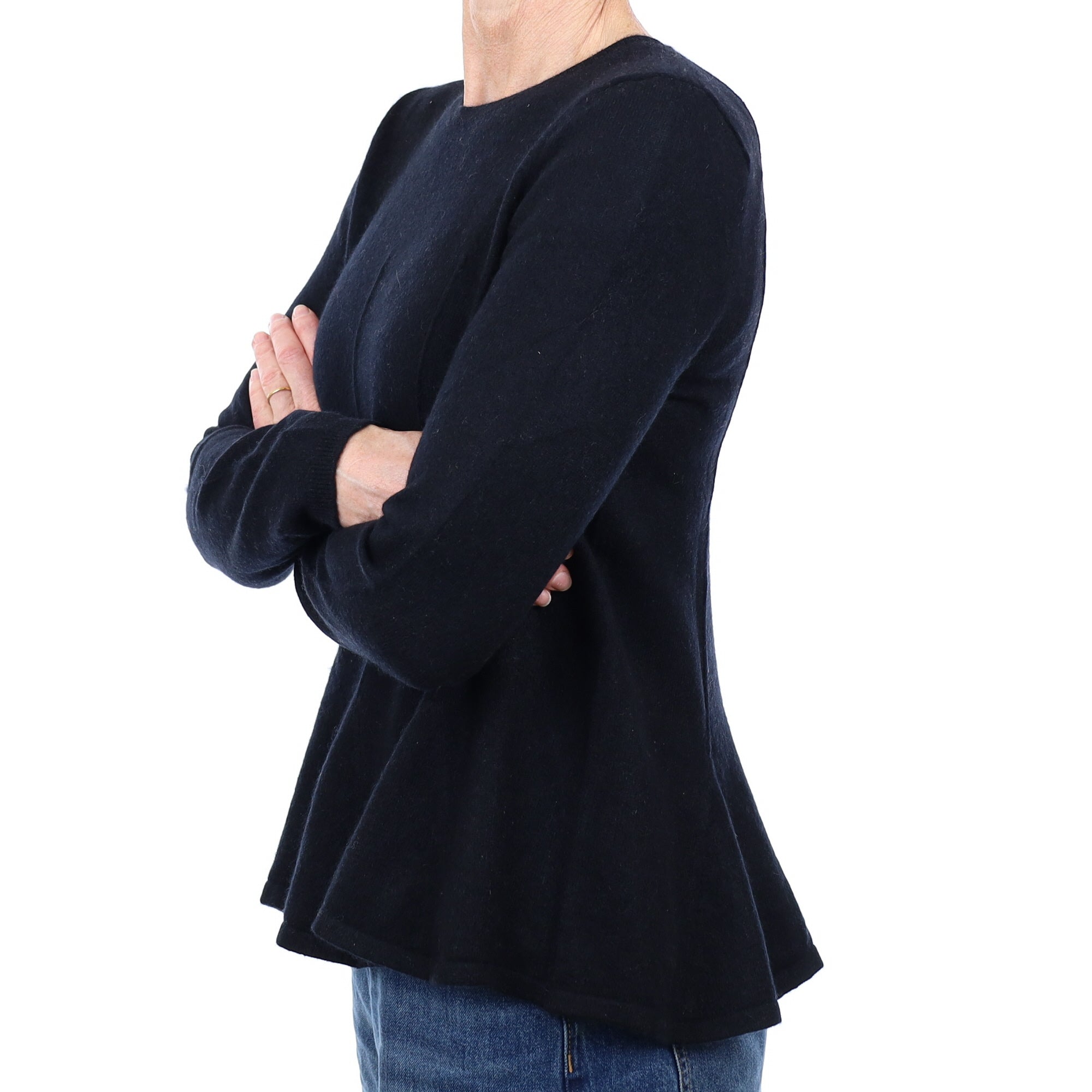 Black Peplum Hem Cashmere Crew Neck Jumper Small