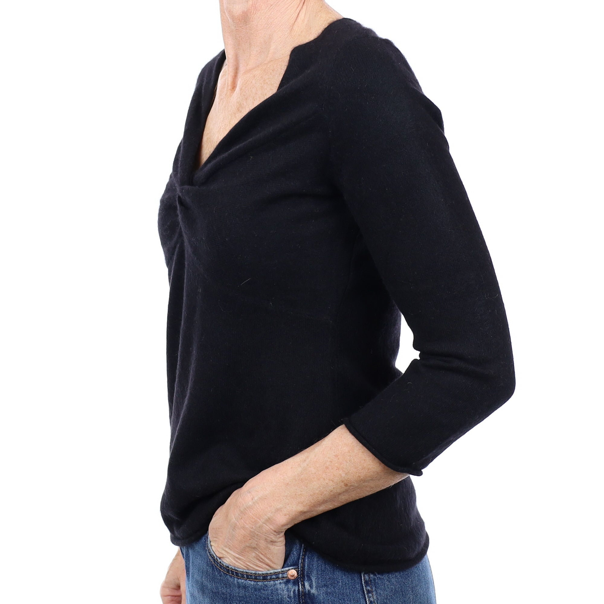 Black Cashmere Knot Front V Neck Jumper Small