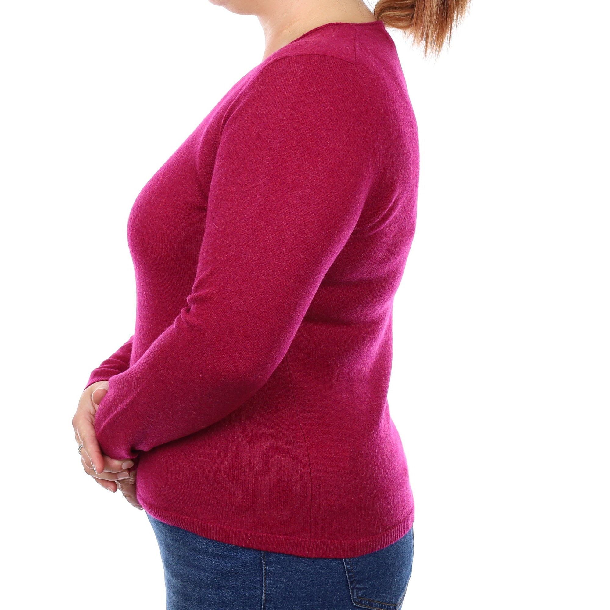 Deep Magenta Purple Cashmere V Neck Jumper Large