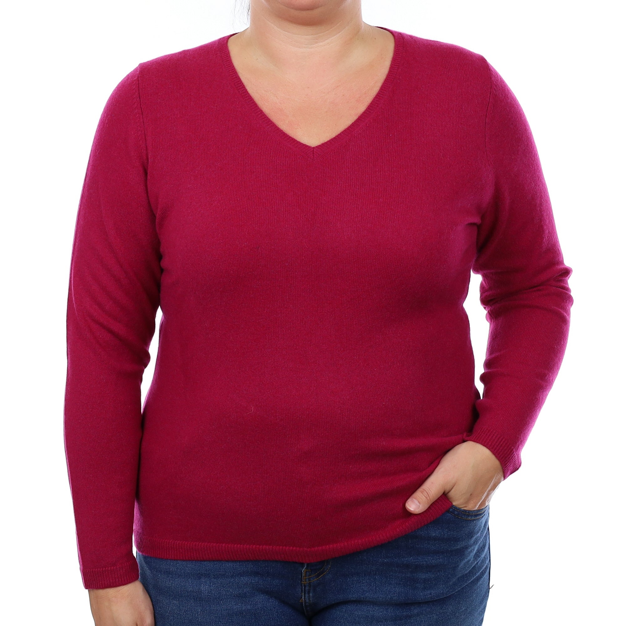 Deep Magenta Cashmere V Neck Jumper Large