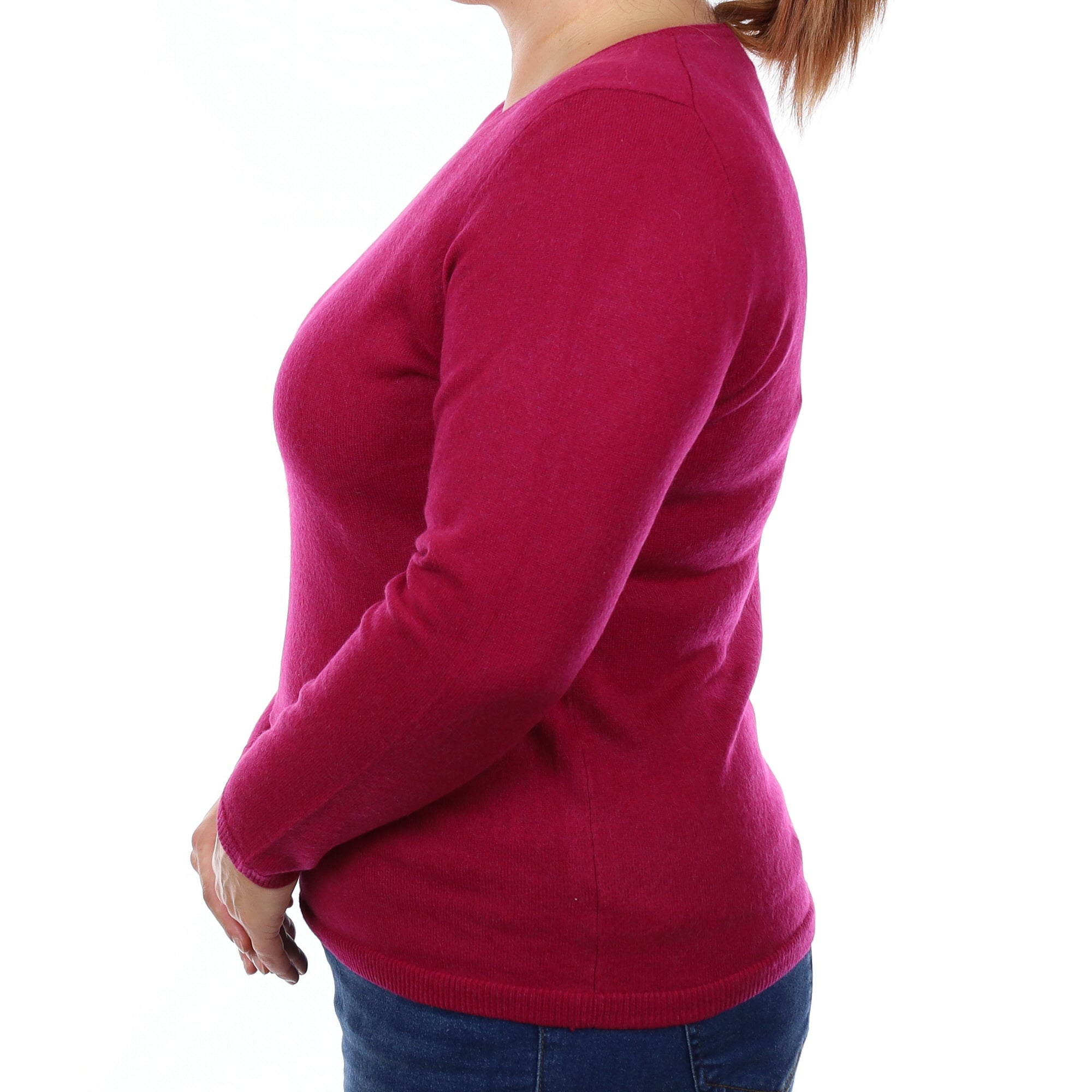 Deep Magenta Cashmere V Neck Jumper Large