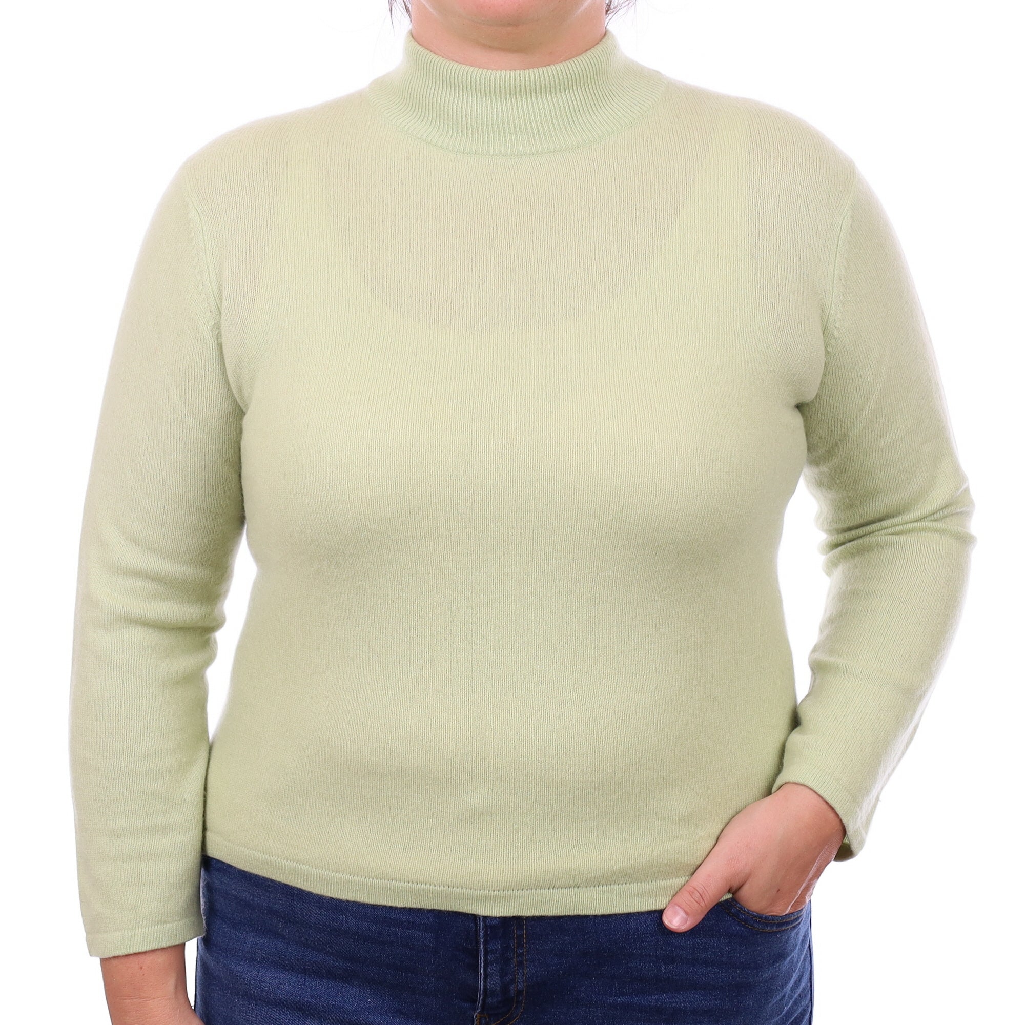 Soft Lime Green Cashmere Turtleneck Jumper Large