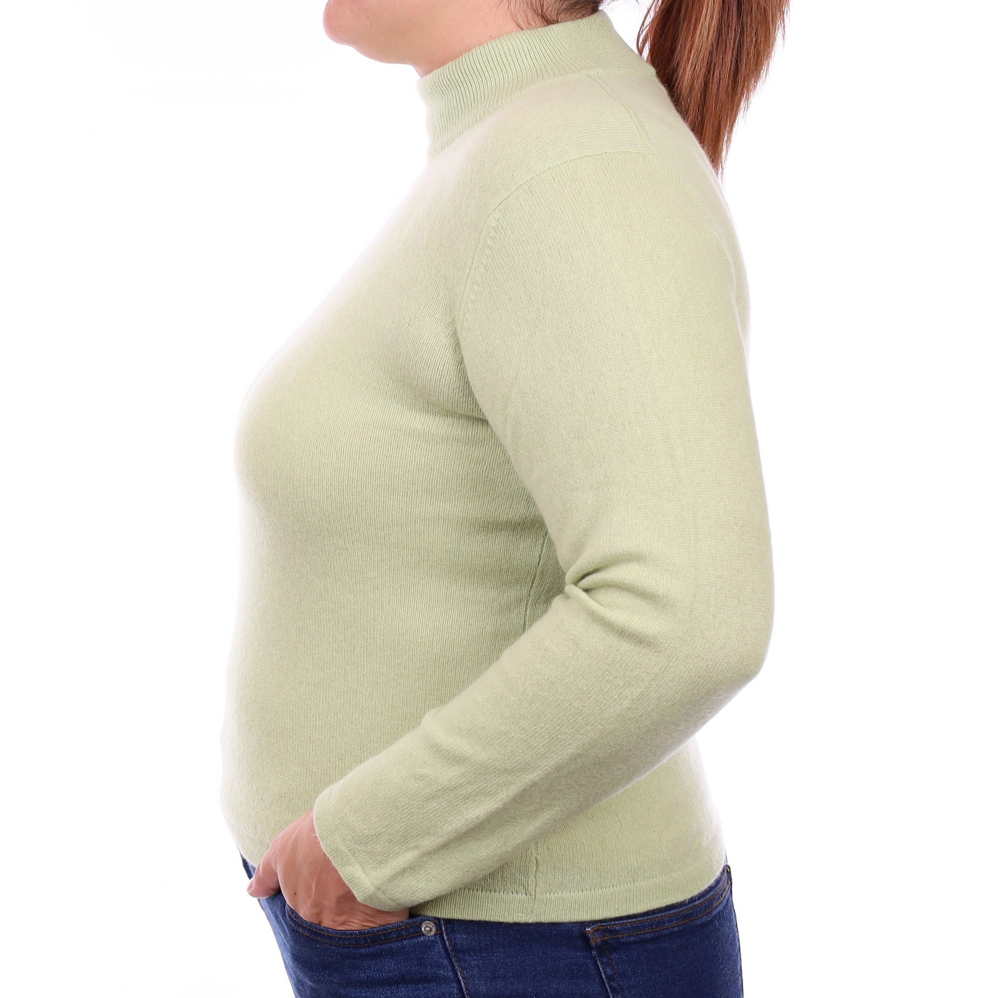 Soft Lime Green Cashmere Turtleneck Jumper Large