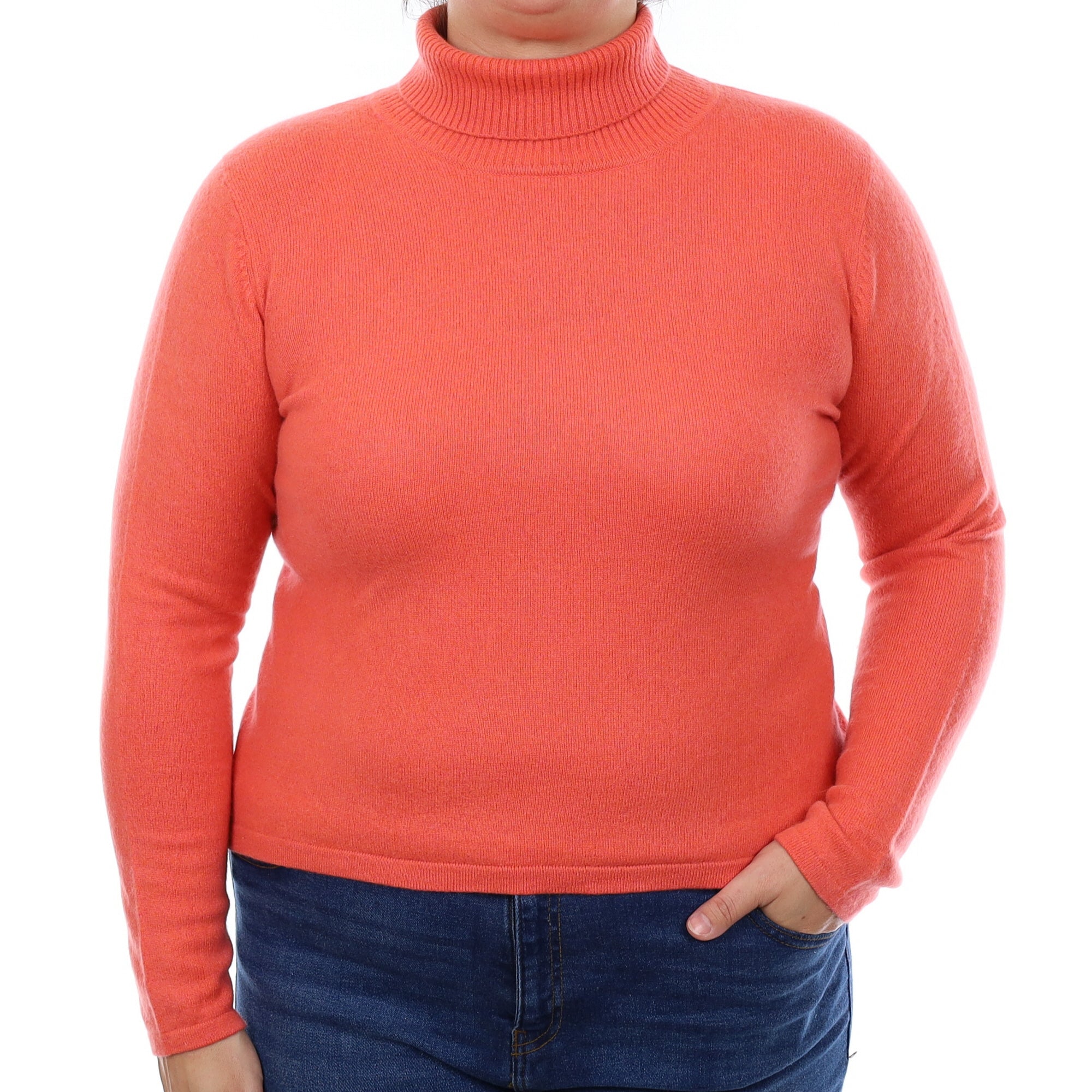 Coral Orange Cashmere Polo Neck Jumper Large