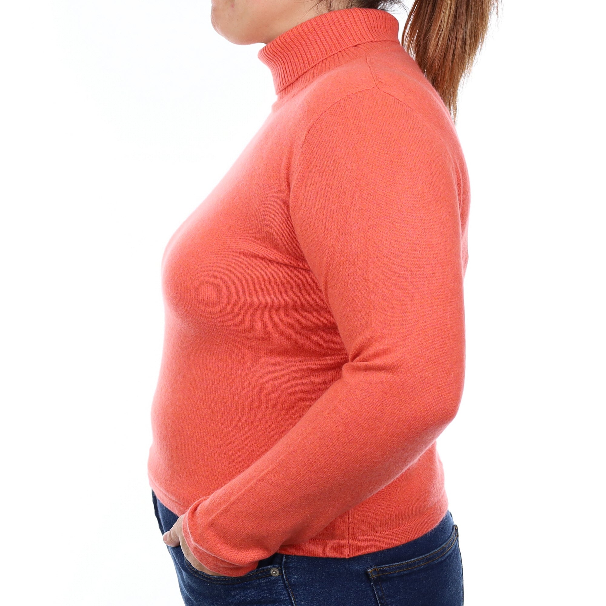 Coral Orange Cashmere Polo Neck Jumper Large