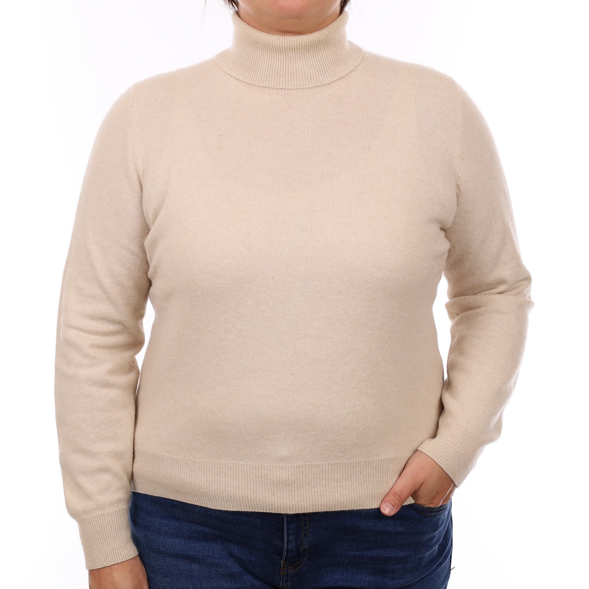 Oatmeal Cashmere Polo Neck Jumper Large
