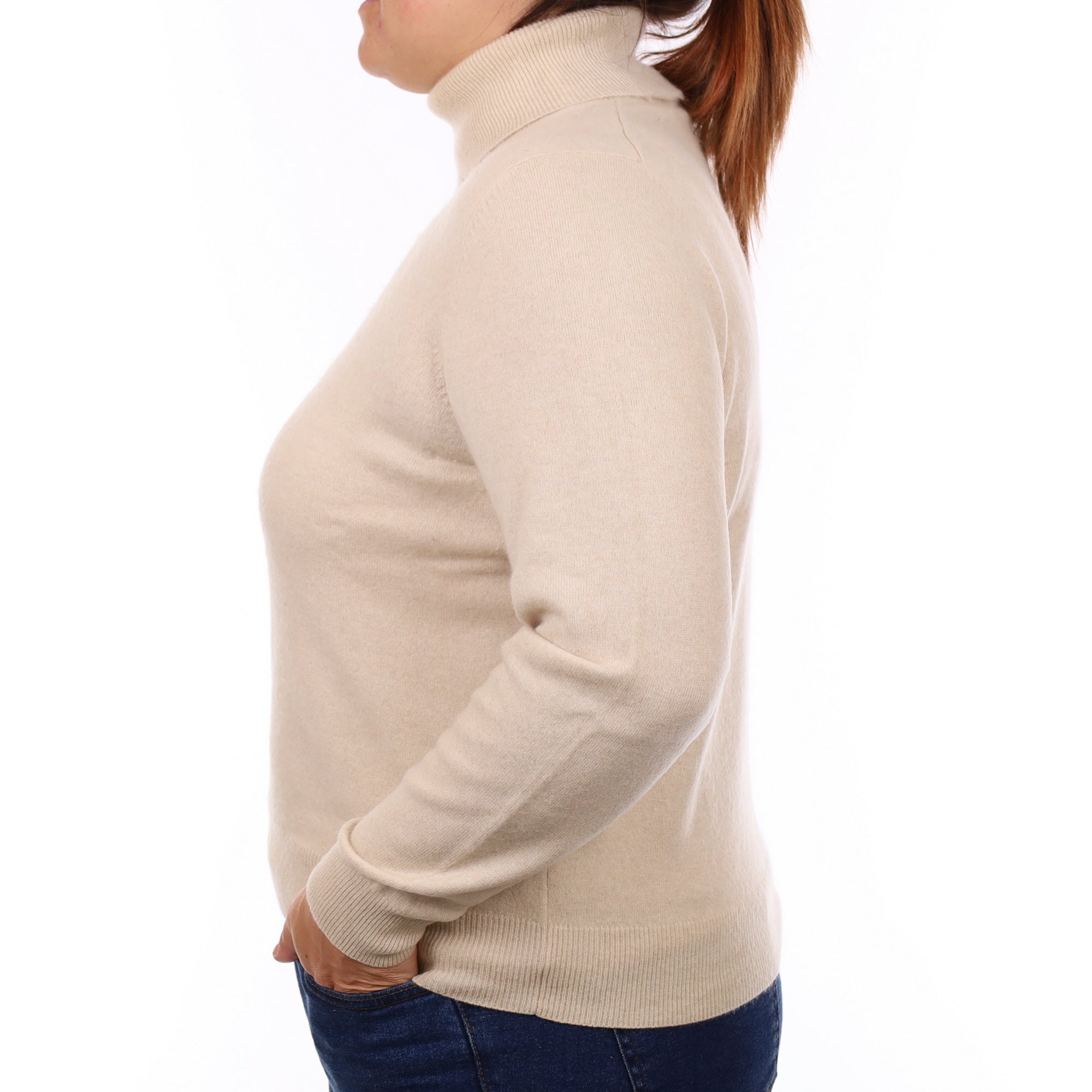 Oatmeal Cashmere Polo Neck Jumper Large