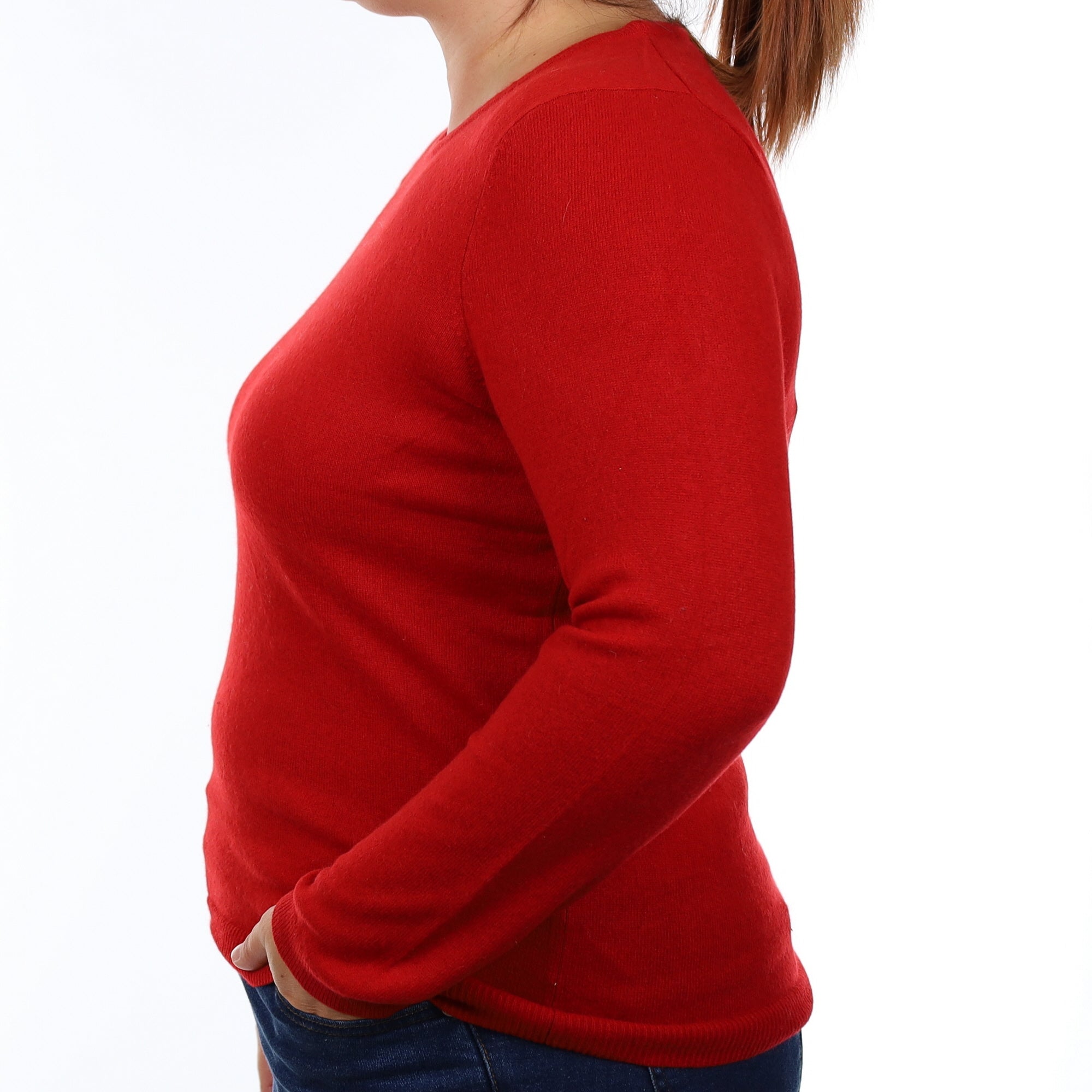 Scarlet Red Cashmere Crew Neck Jumper Large