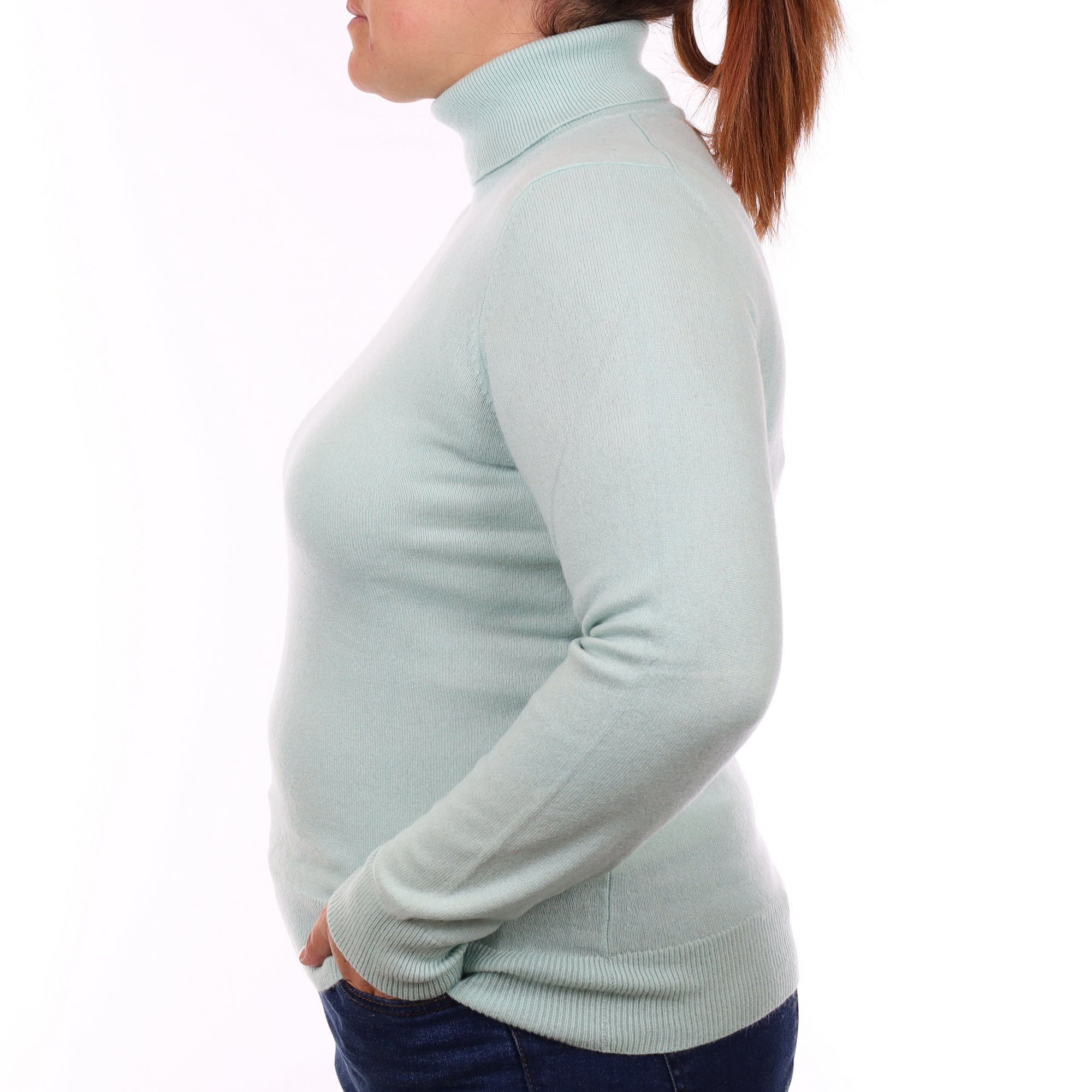 Mint Green Cashmere Polo Neck Jumper Large