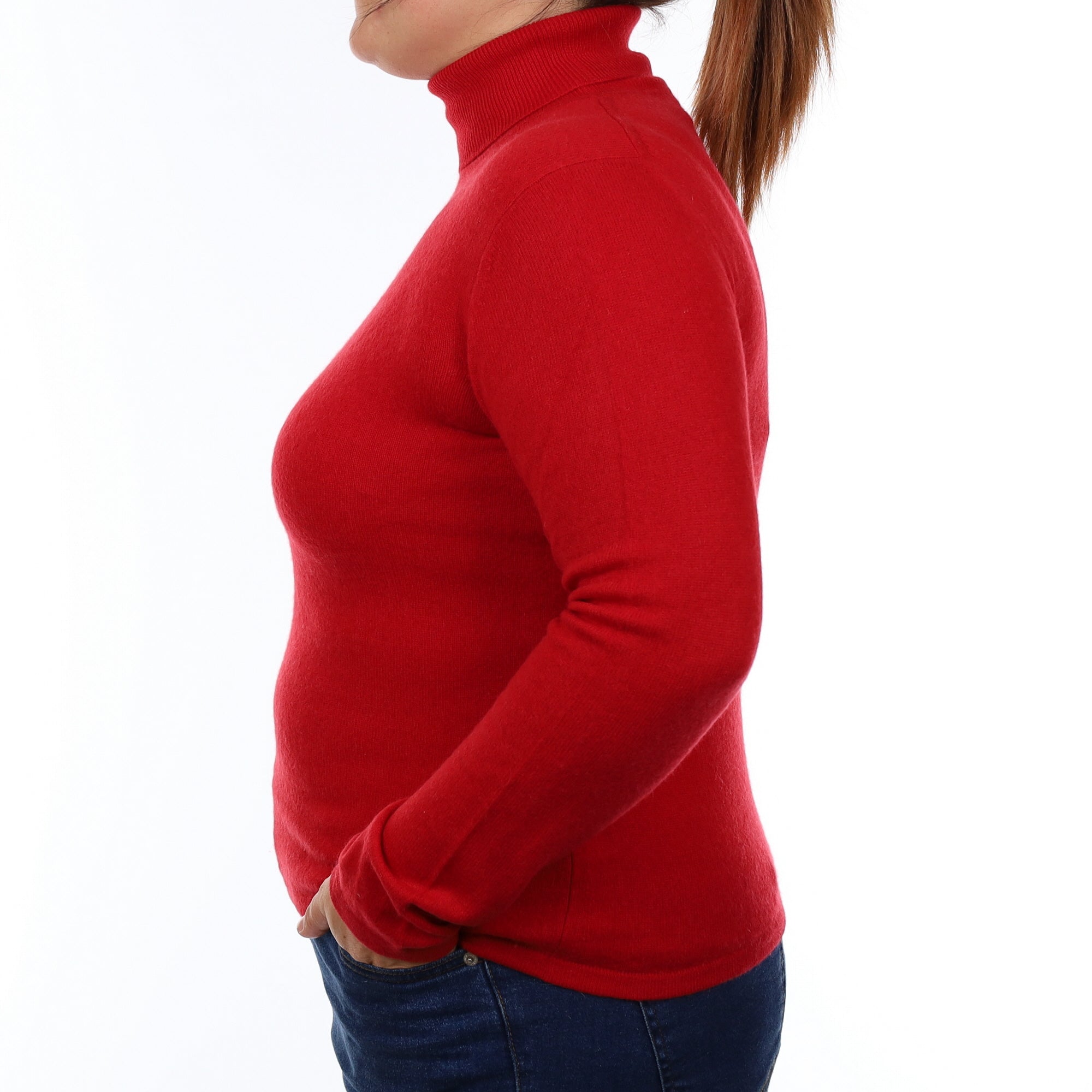 Post Box Red Cashmere Polo Neck Jumper Large
