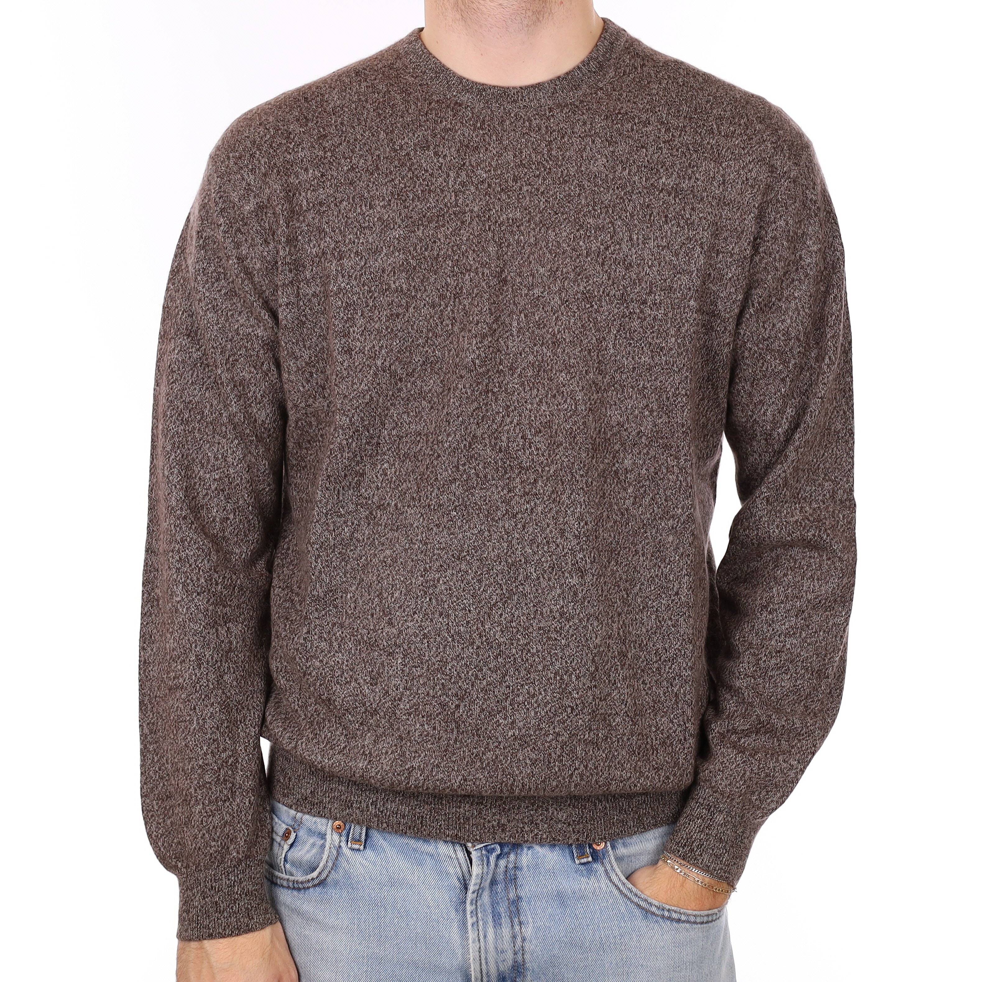 Men's Mocha Marl Cashmere Crew Neck Jumper Large