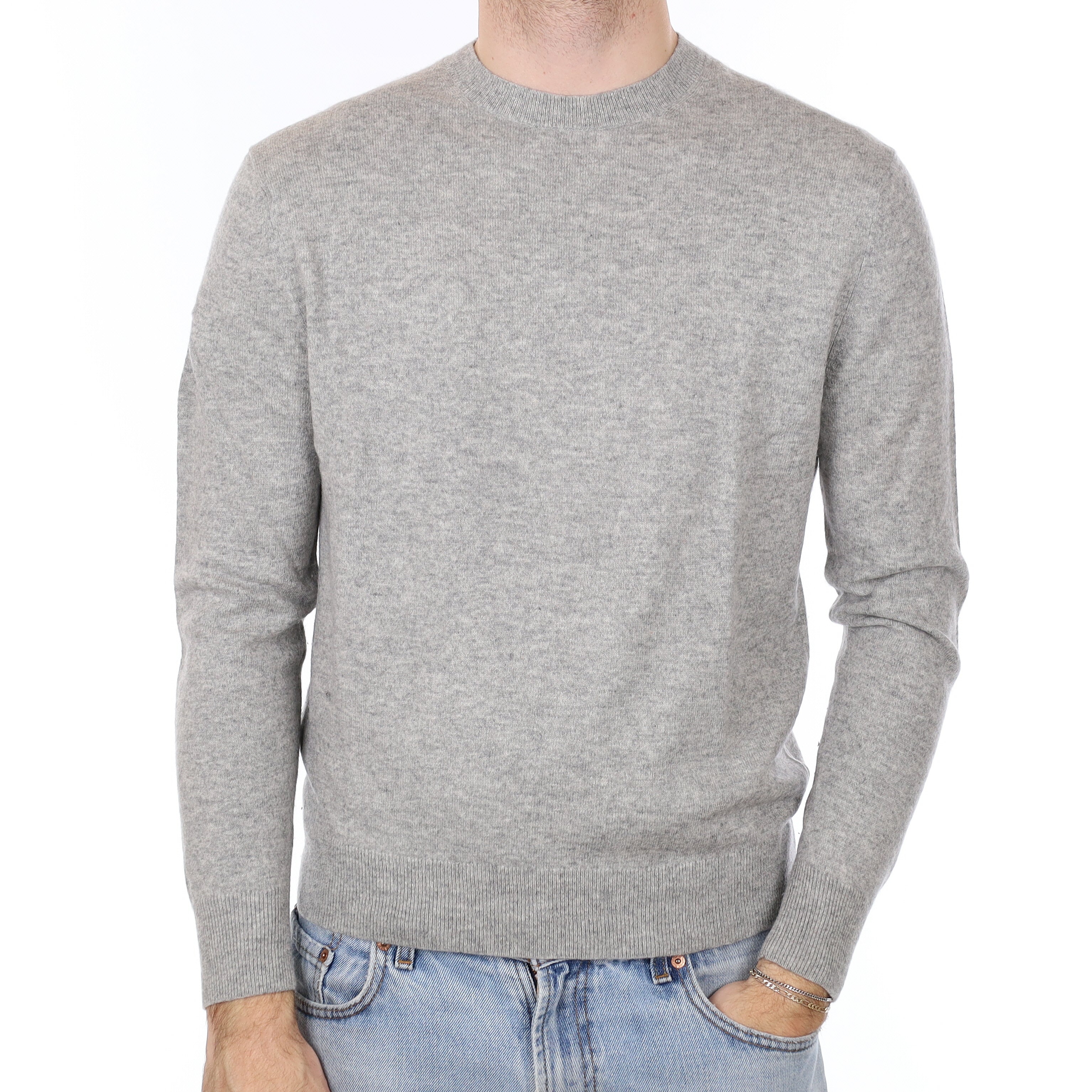 Men's Smoke Grey Cashmere Crew Neck Jumper Medium