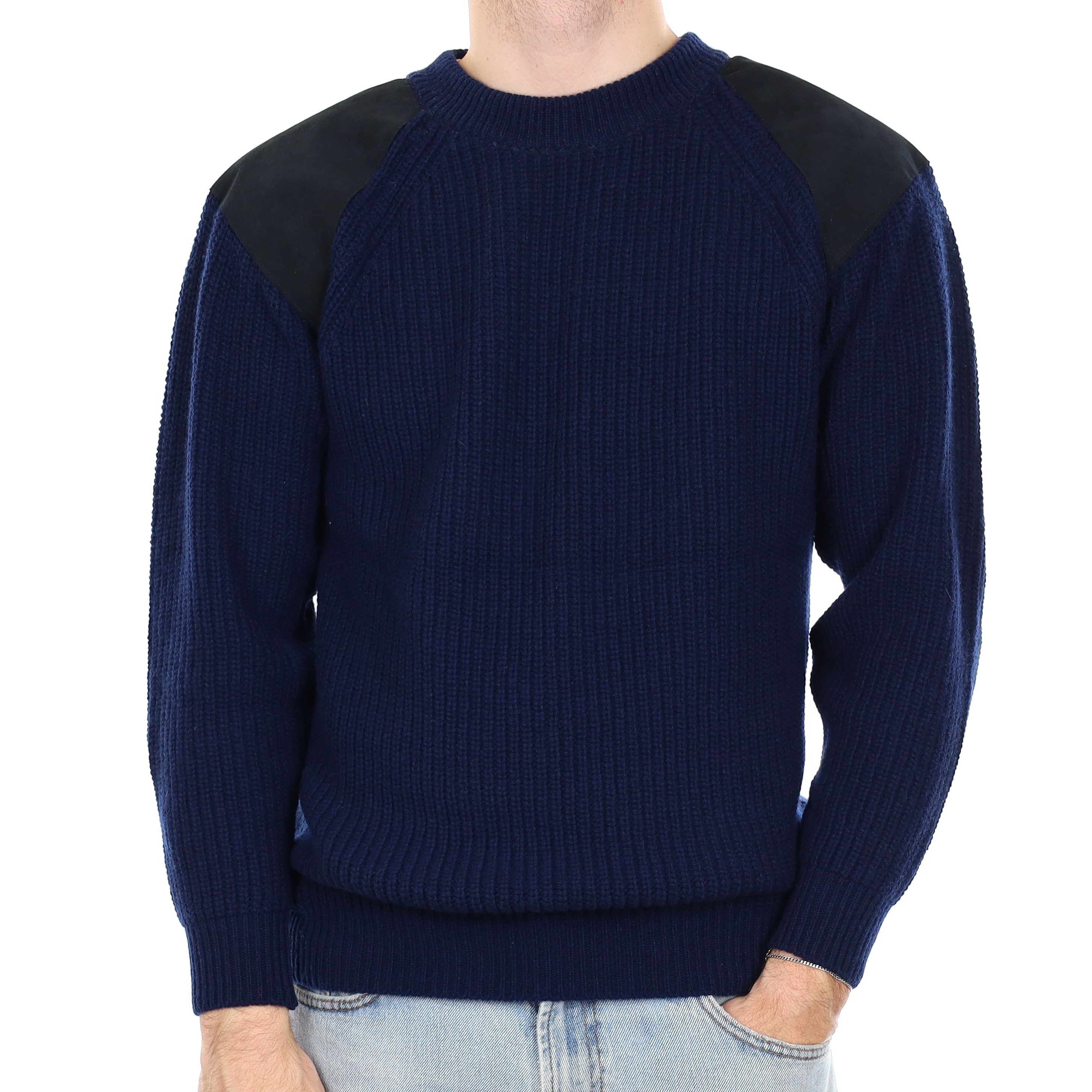 Men's Brand New Scottish Navy Fisherman Style Cashmere Crew Neck Jumper Large