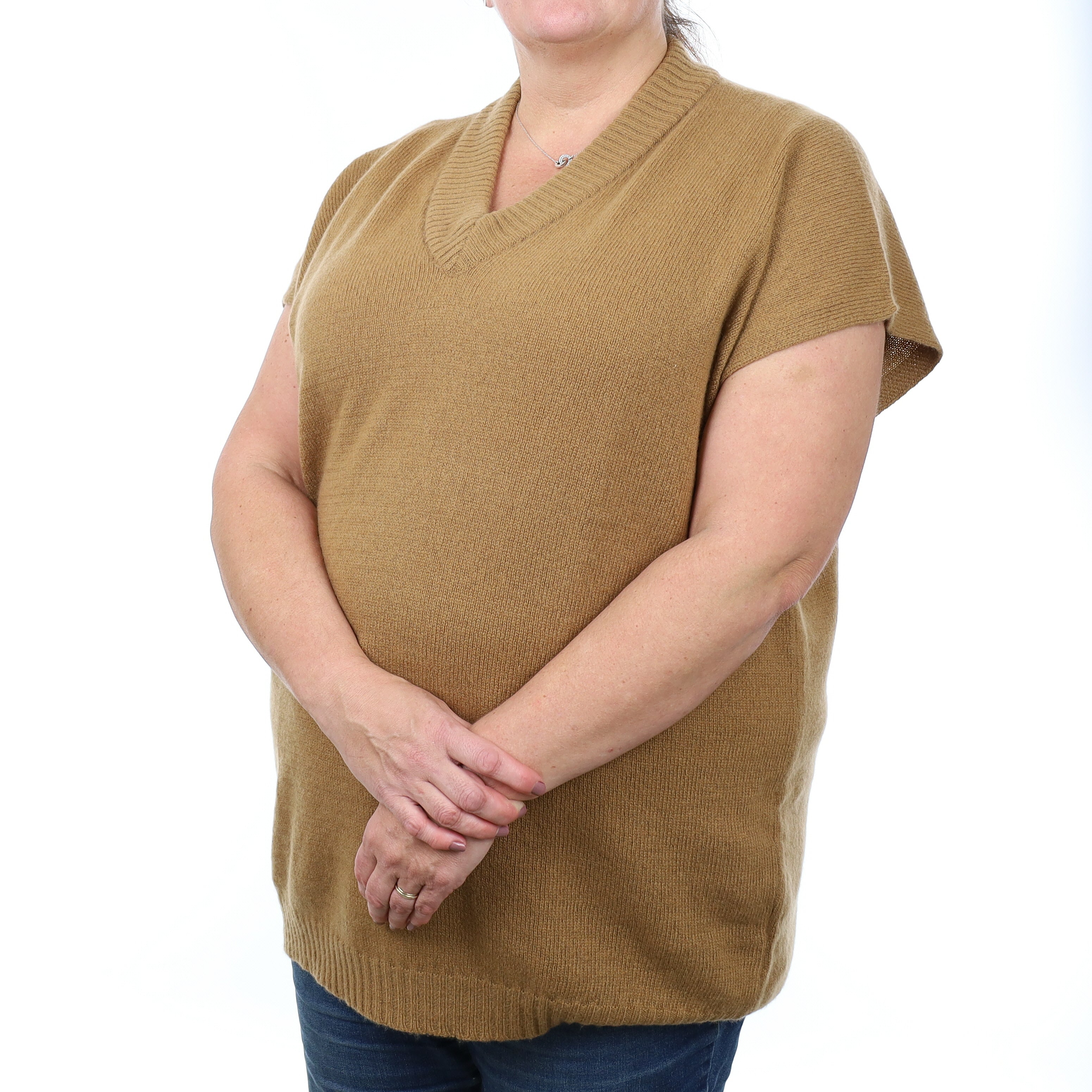 Brand New Scottish Toffee Brown Cashmere V Neck Slouchy Tank Top Extra Large