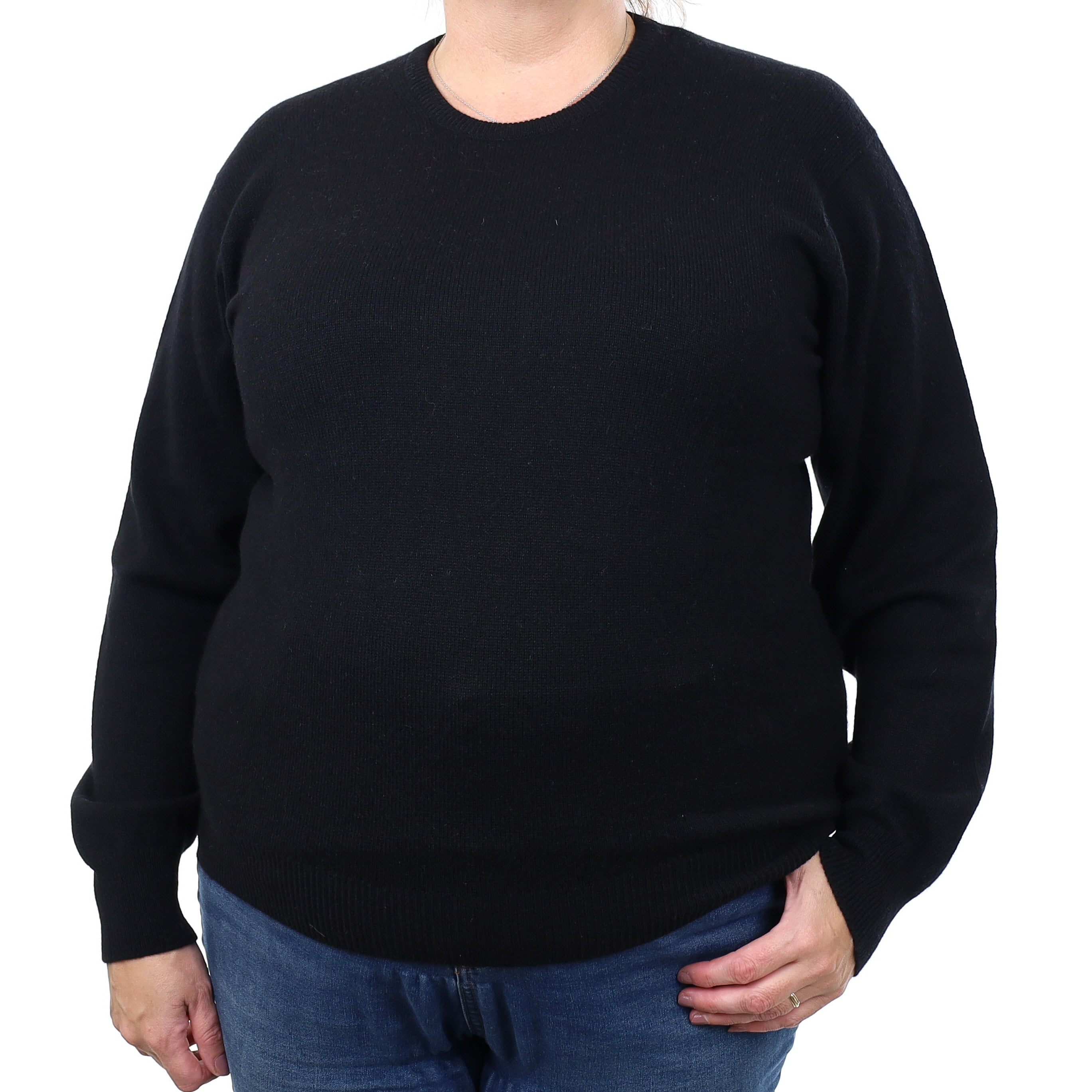 Brand New Scottish Black Cashmere Crew Neck Jumper Extra Large