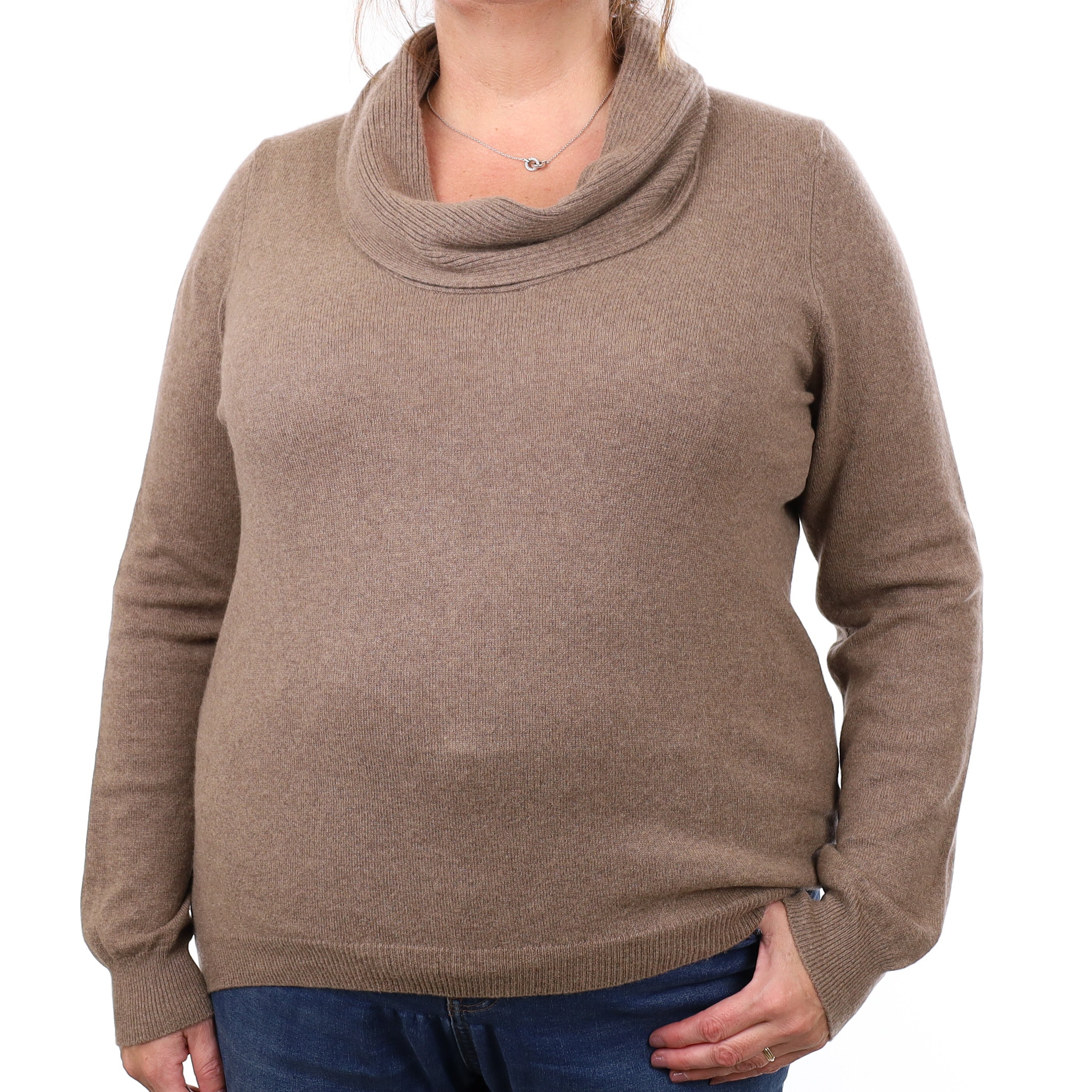 Mocha Brown Cashmere Cowl Neck Jumper Extra Large