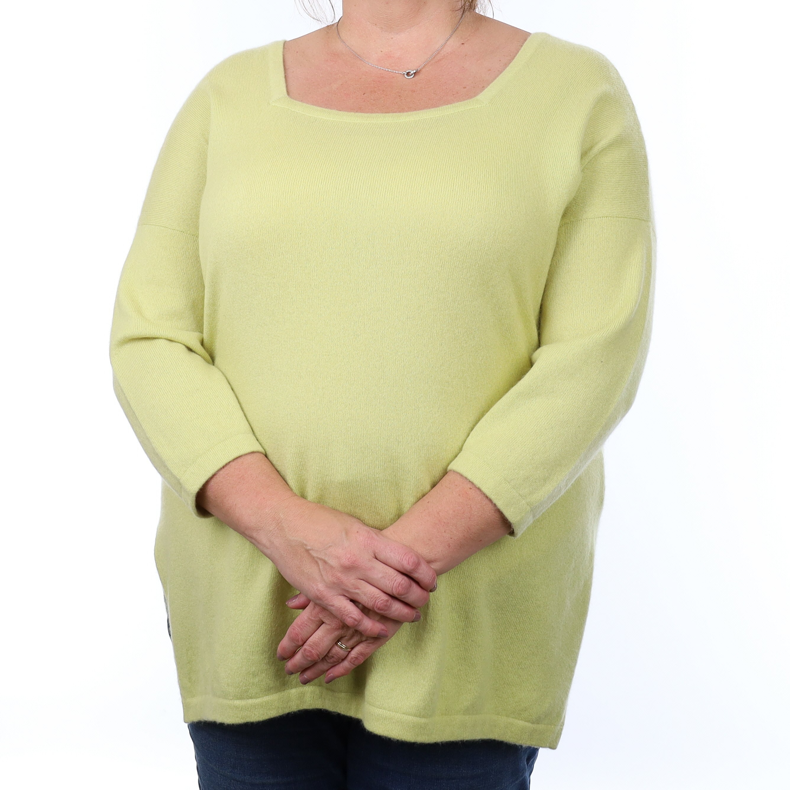 Chartreuse Cashmere 3/4 Sleeve Square Neck Jumper 3XL