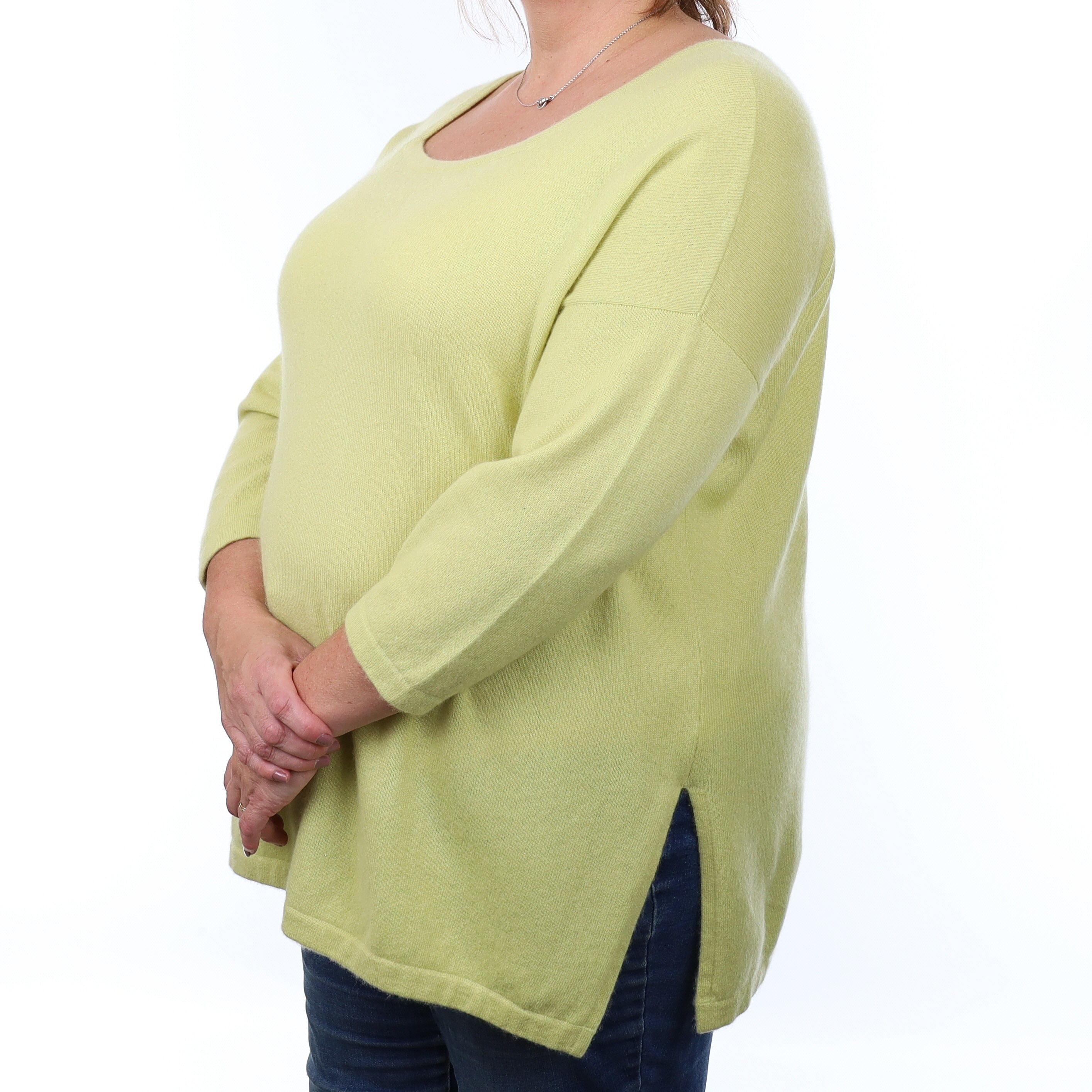 Chartreuse Cashmere 3/4 Sleeve Square Neck Jumper 3XL