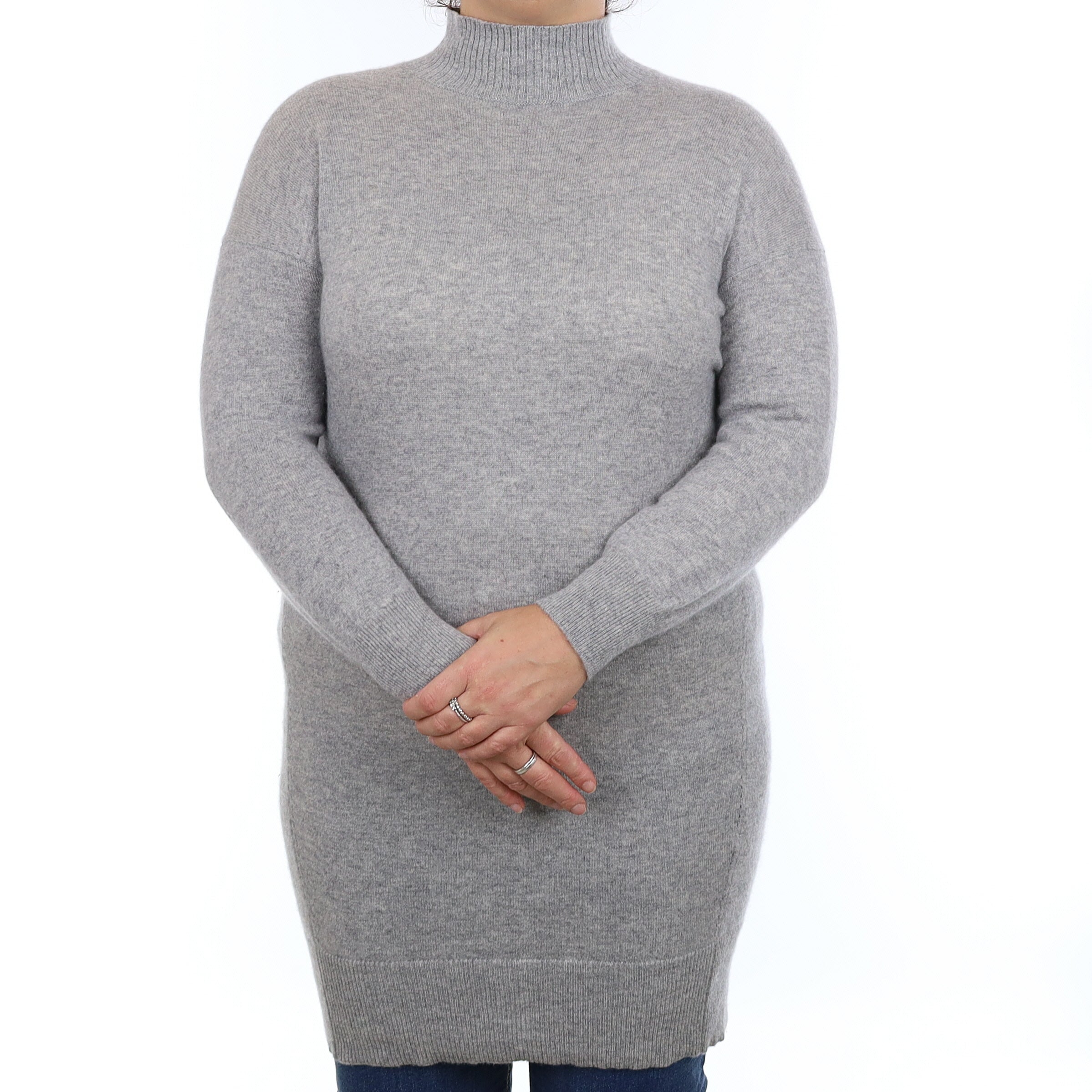 Smoke Grey Cashmere Turtle Neck Tunic Dress Large