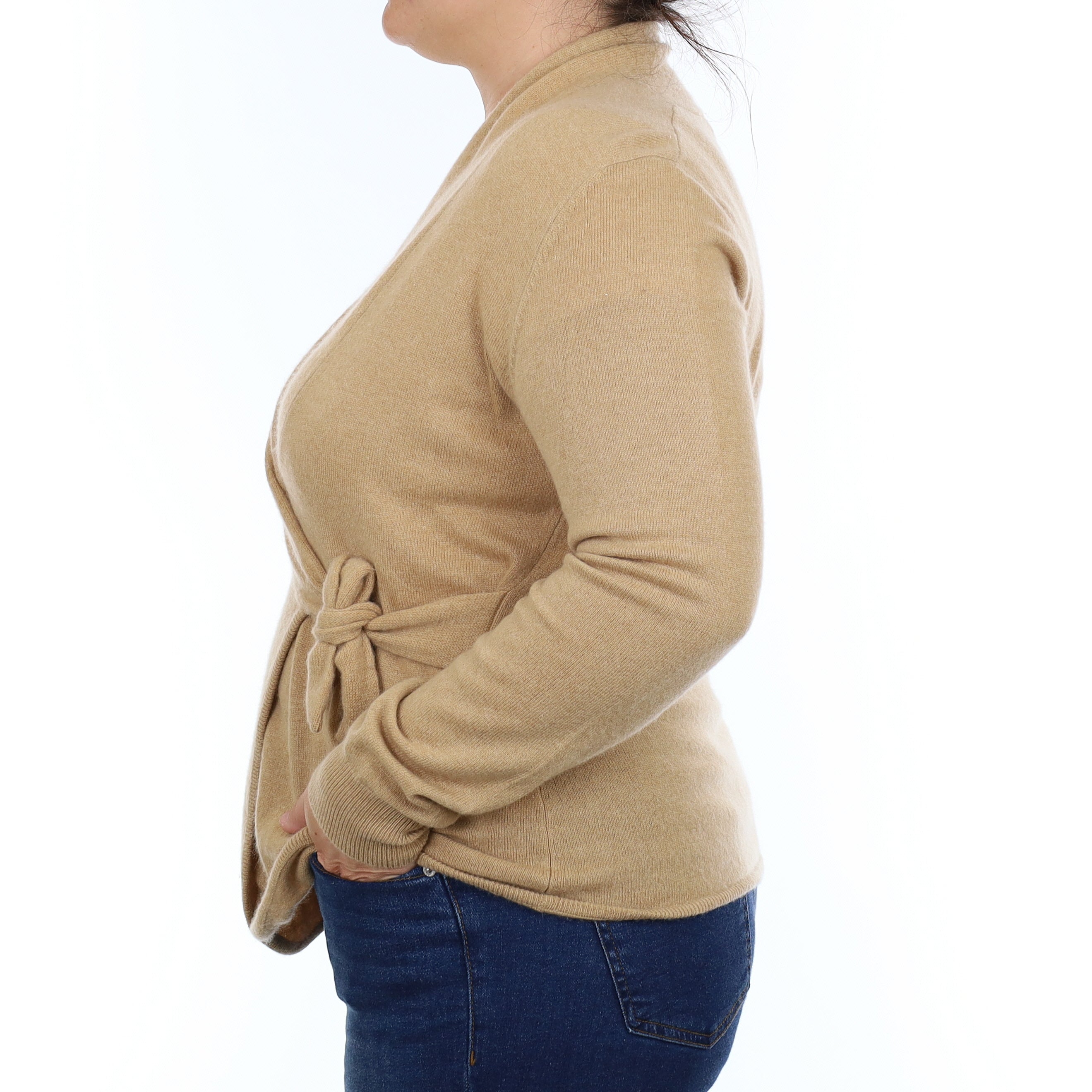 Repeat Caramel Brown Cashmere Cross Over V Neck Cardigan Large