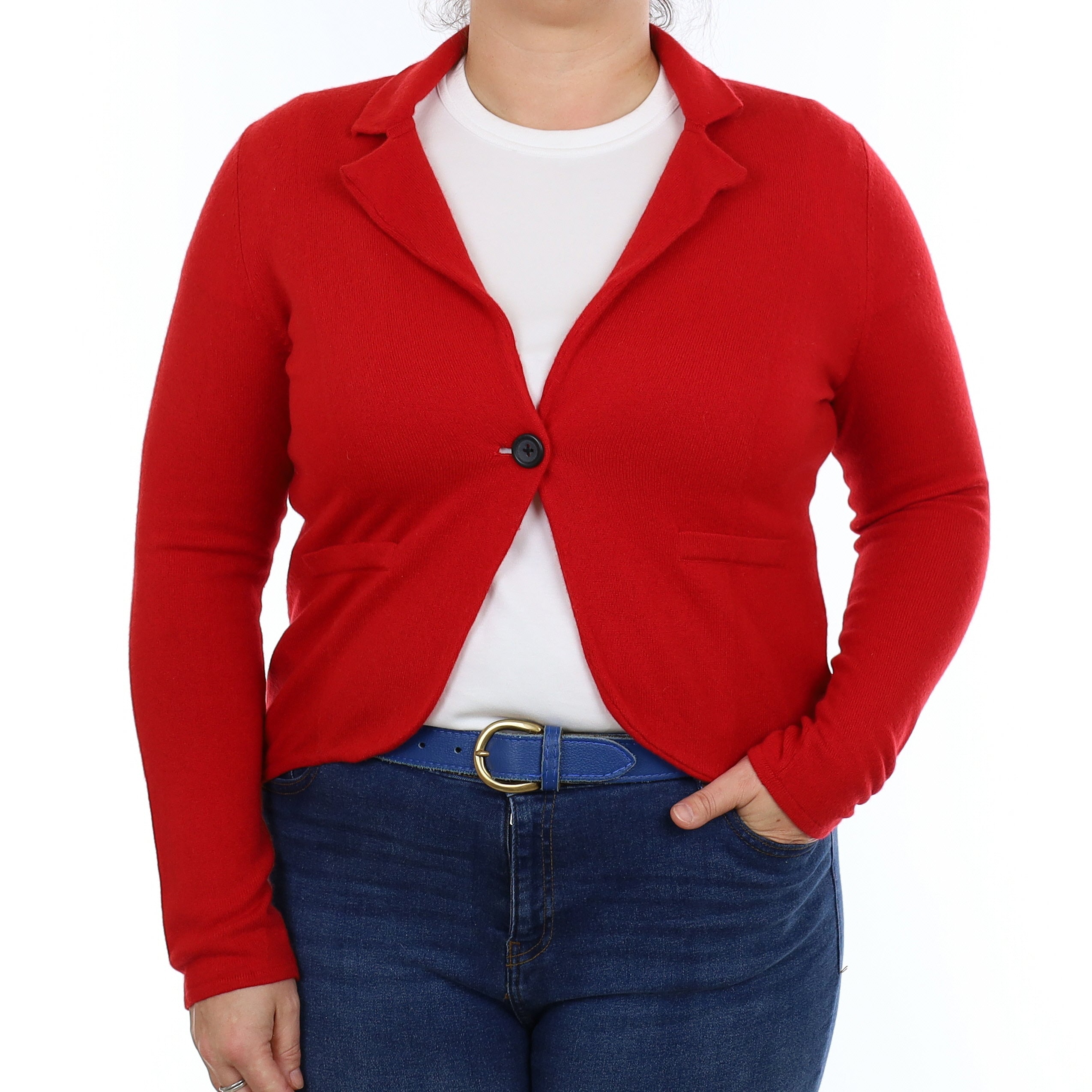 Scarlet Red Cashmere Jacket with Collar Large