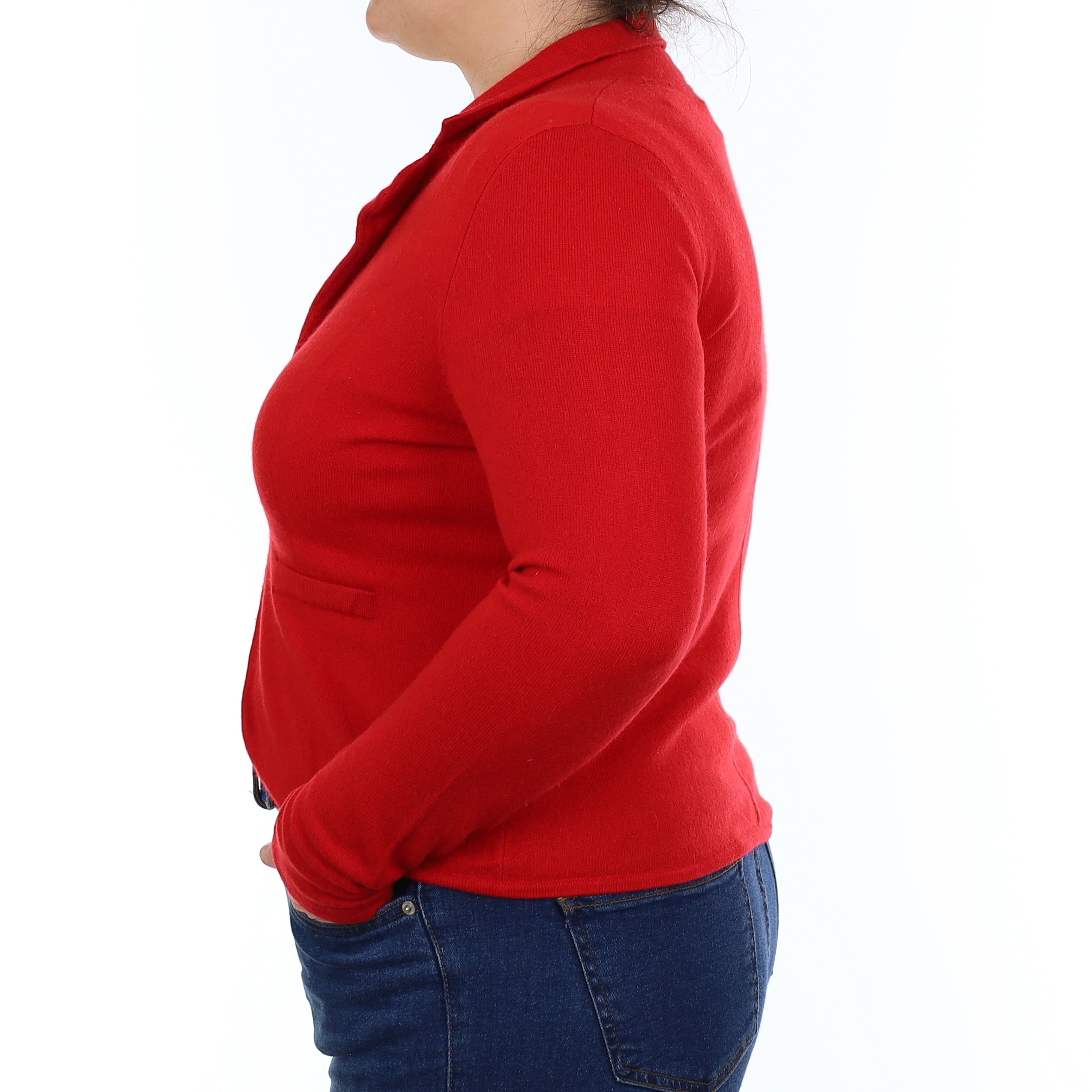 Scarlet Red Cashmere Jacket with Collar Large