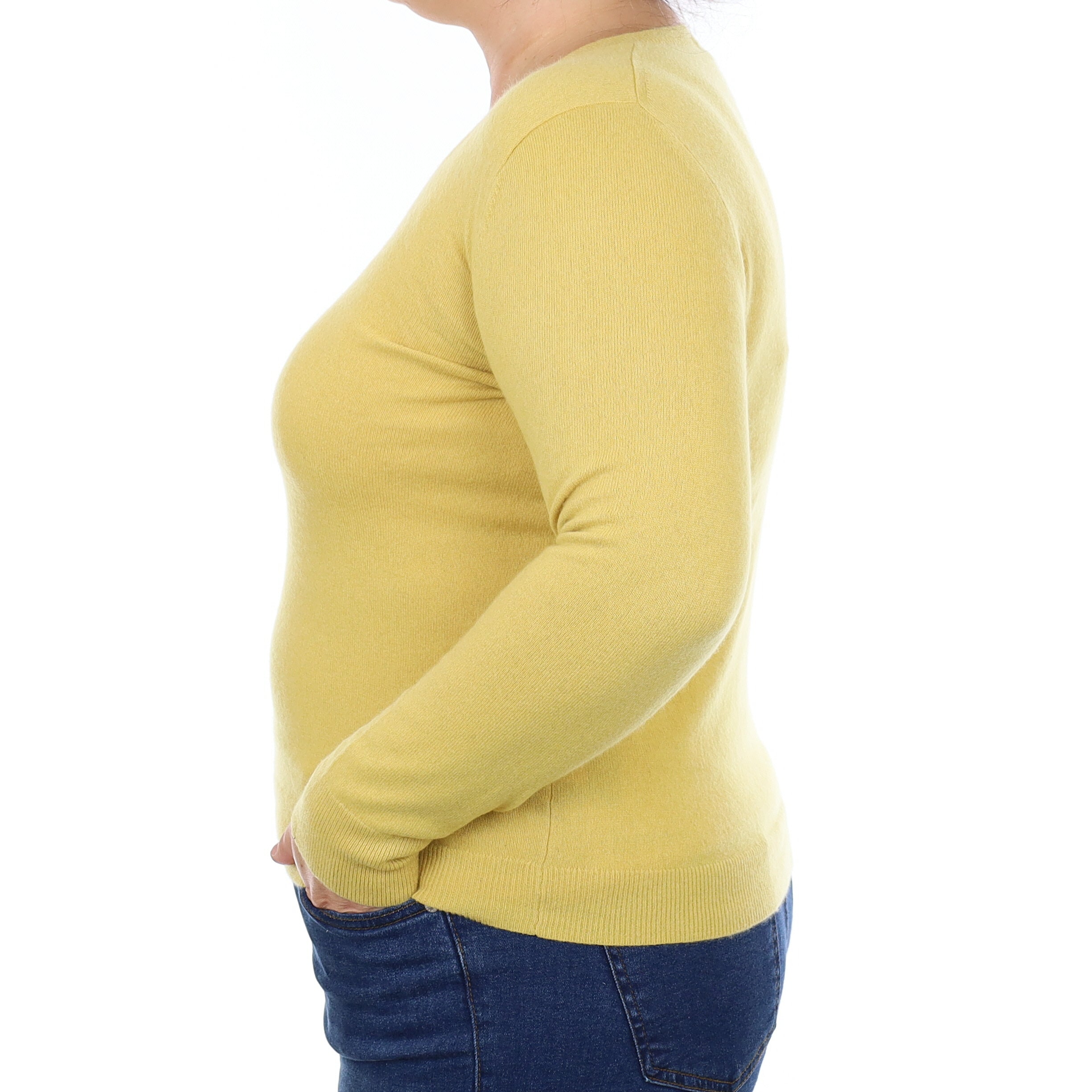 Flaxen Yellow Cashmere V Neck Jumper Large