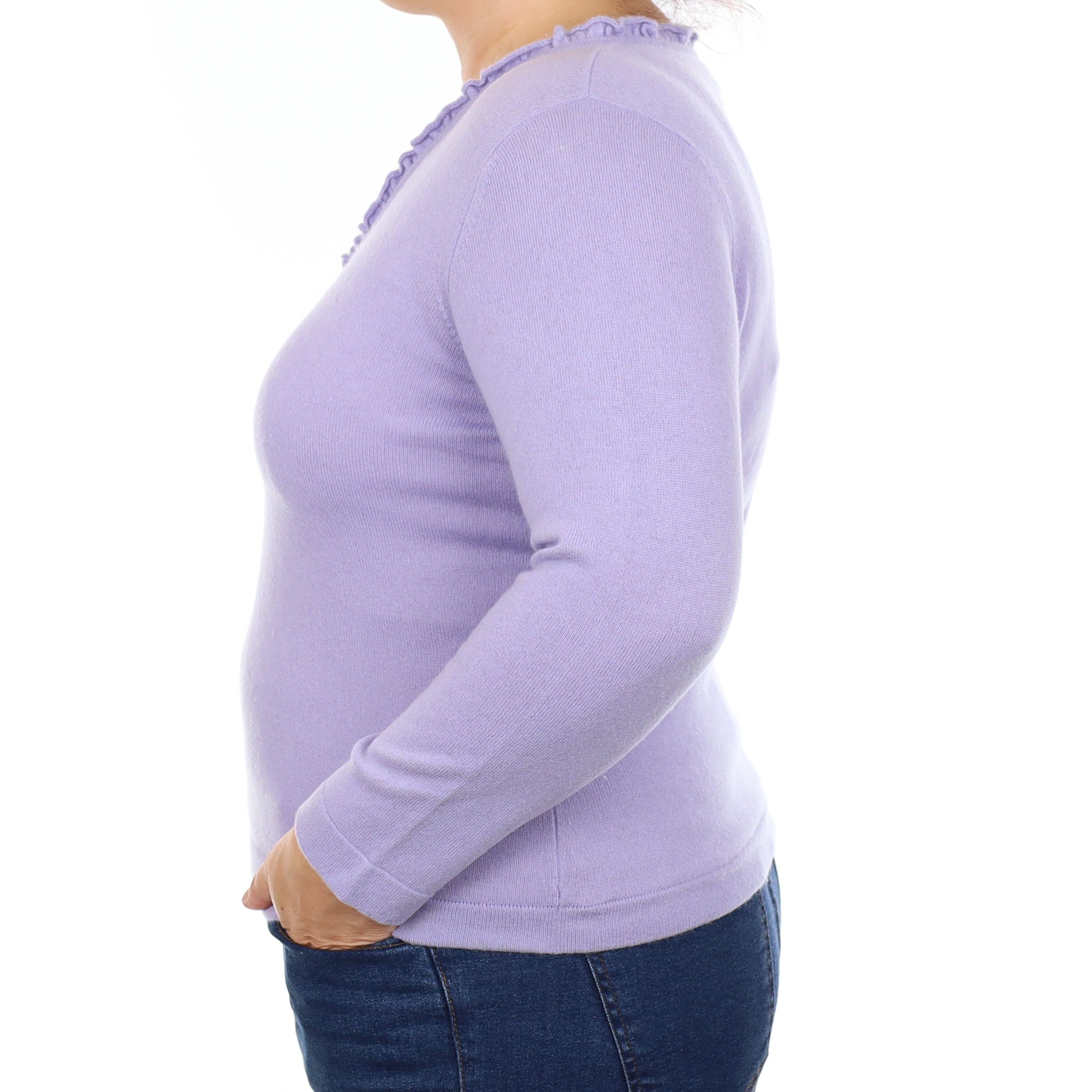 Lavender Purple Cashmere Ruffle V Neck Jumper Large