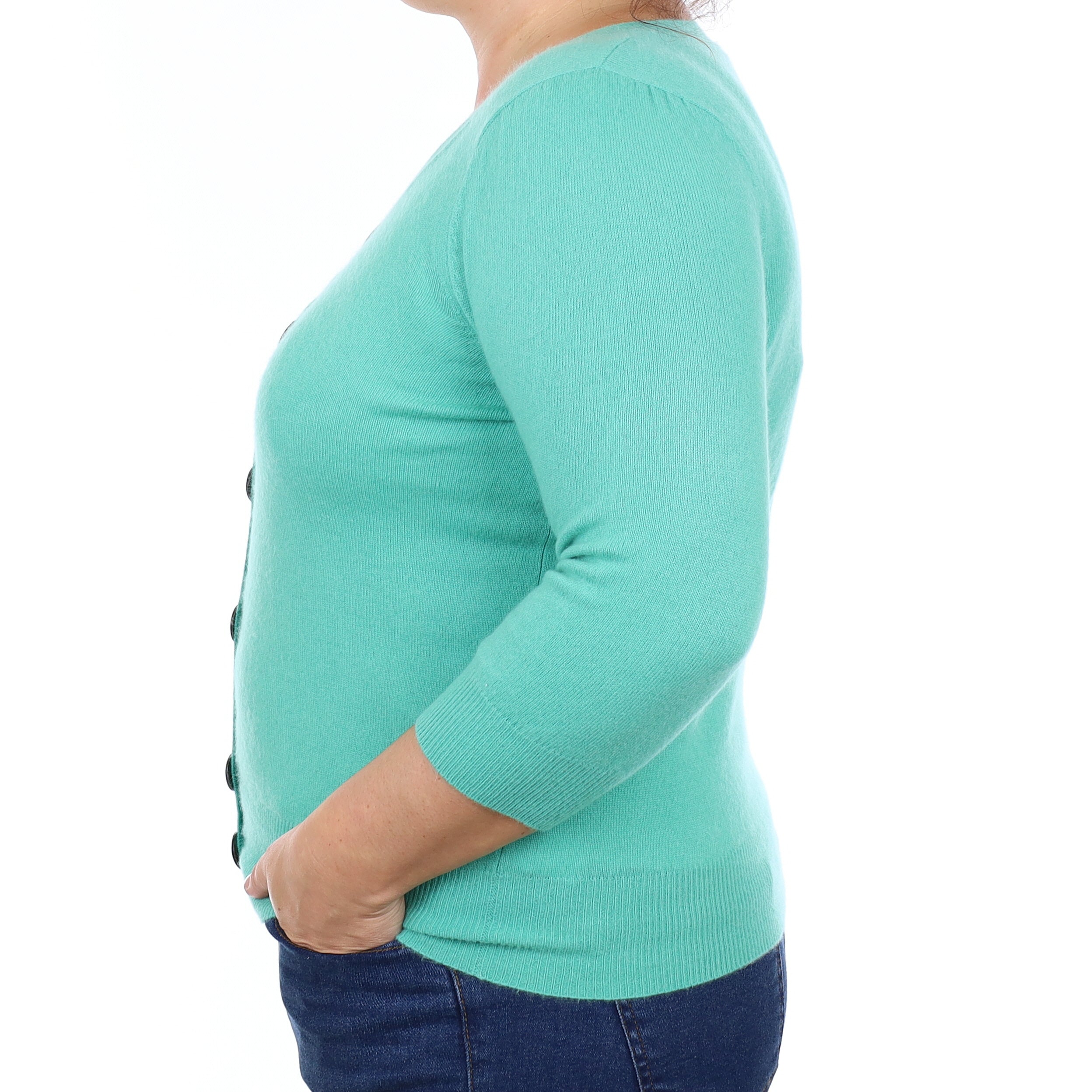 Spearmint Green Cashmere Scoop Neck Cardigan Large