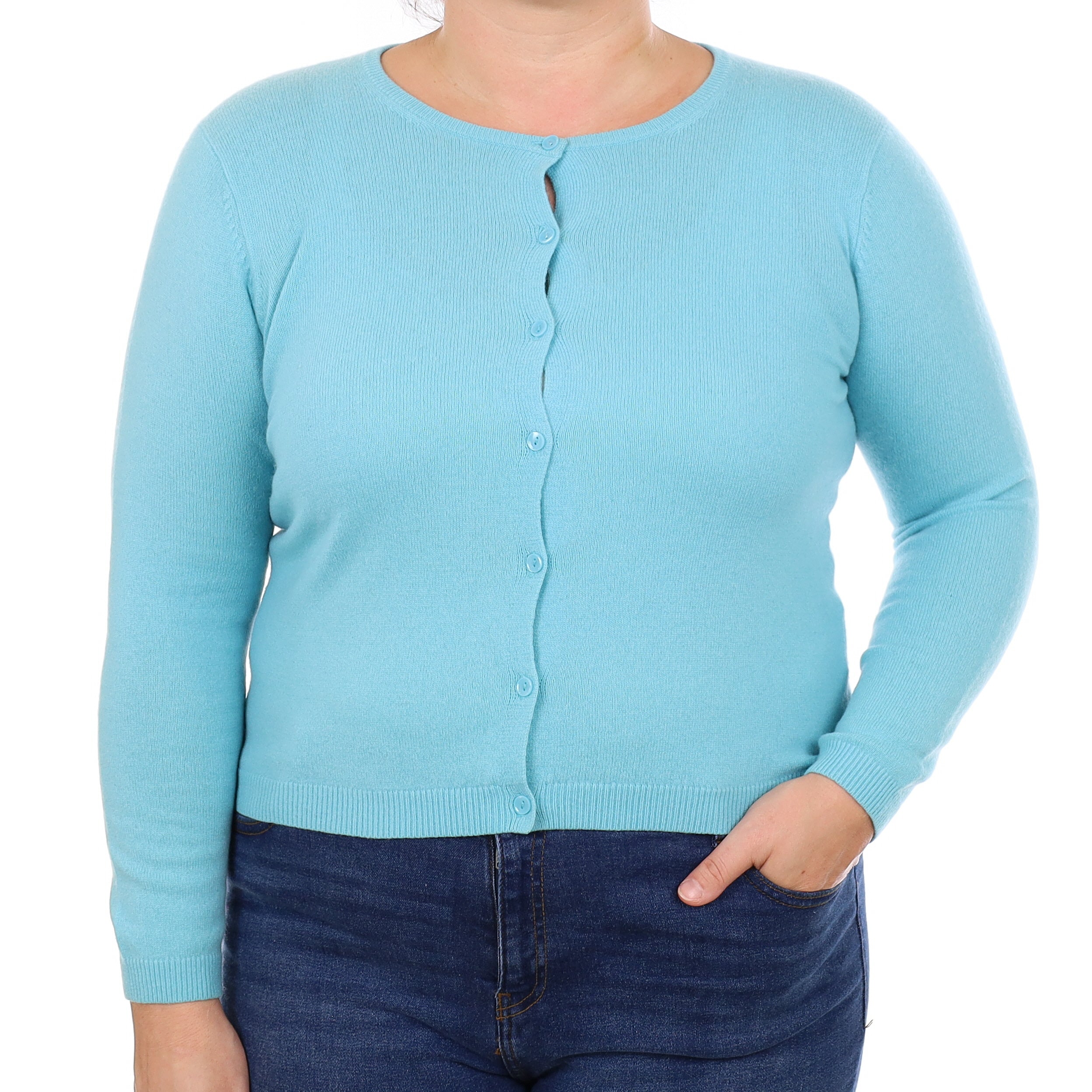 Misty Turquoise Cashmere Crew Neck Cardigan Large
