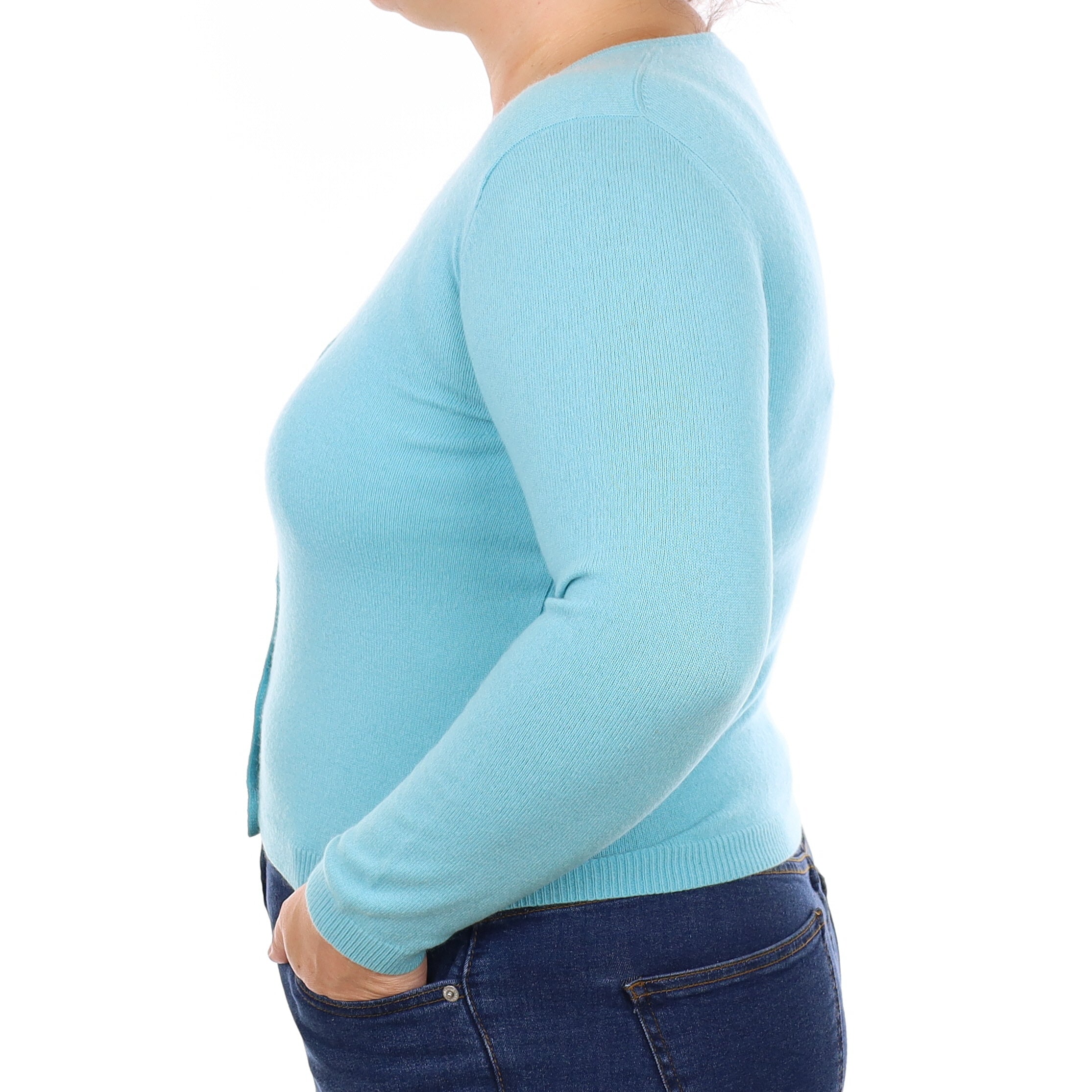 Misty Turquoise Cashmere Crew Neck Cardigan Large