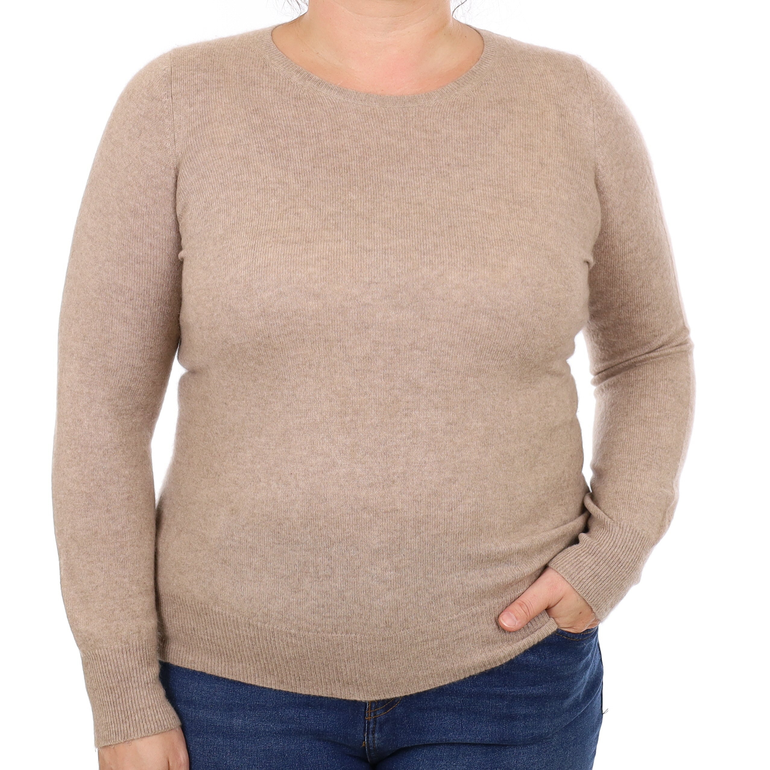 Taupe Brown Cashmere Crew Neck Jumper Large
