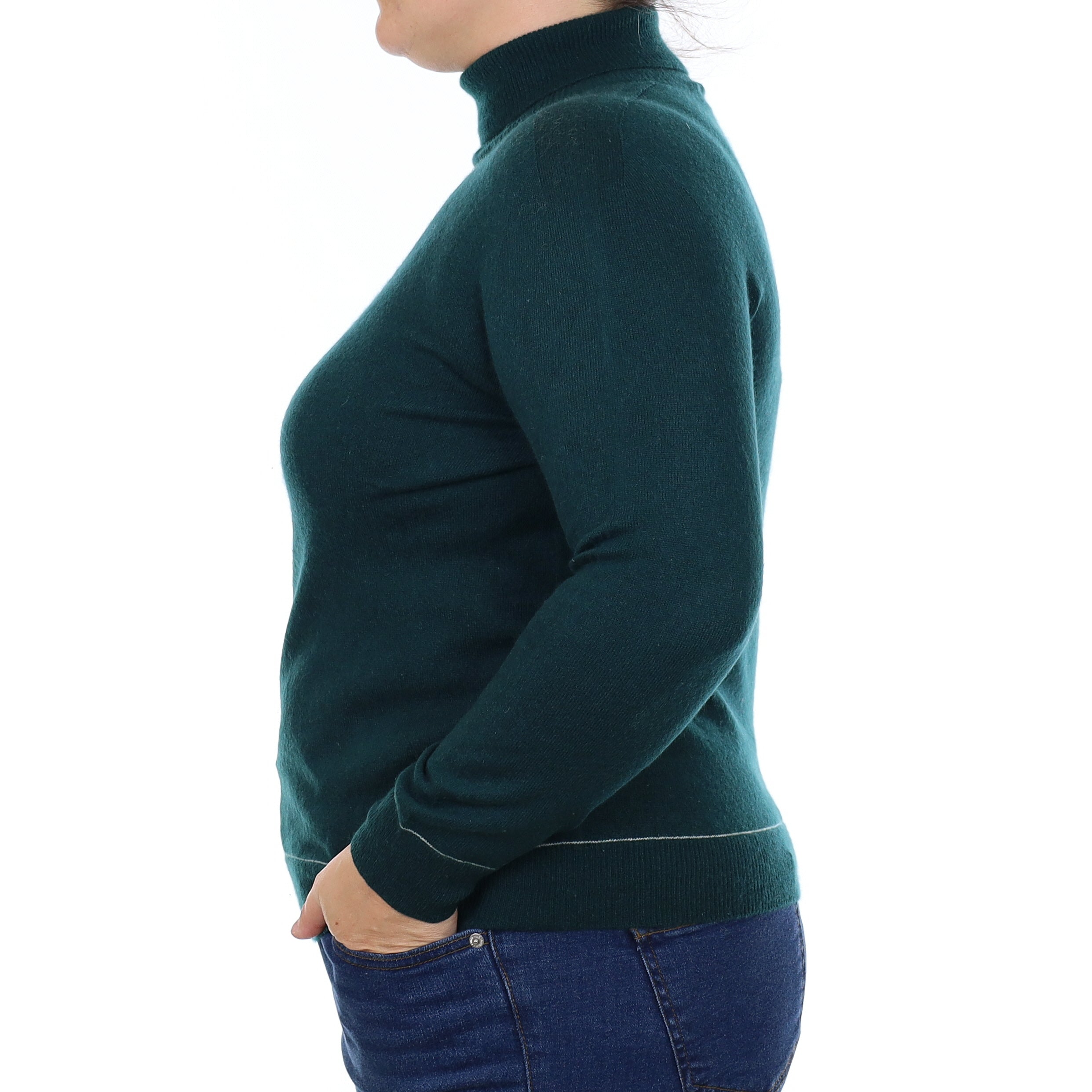 Bottle Green Cashmere Polo Neck Jumper Large