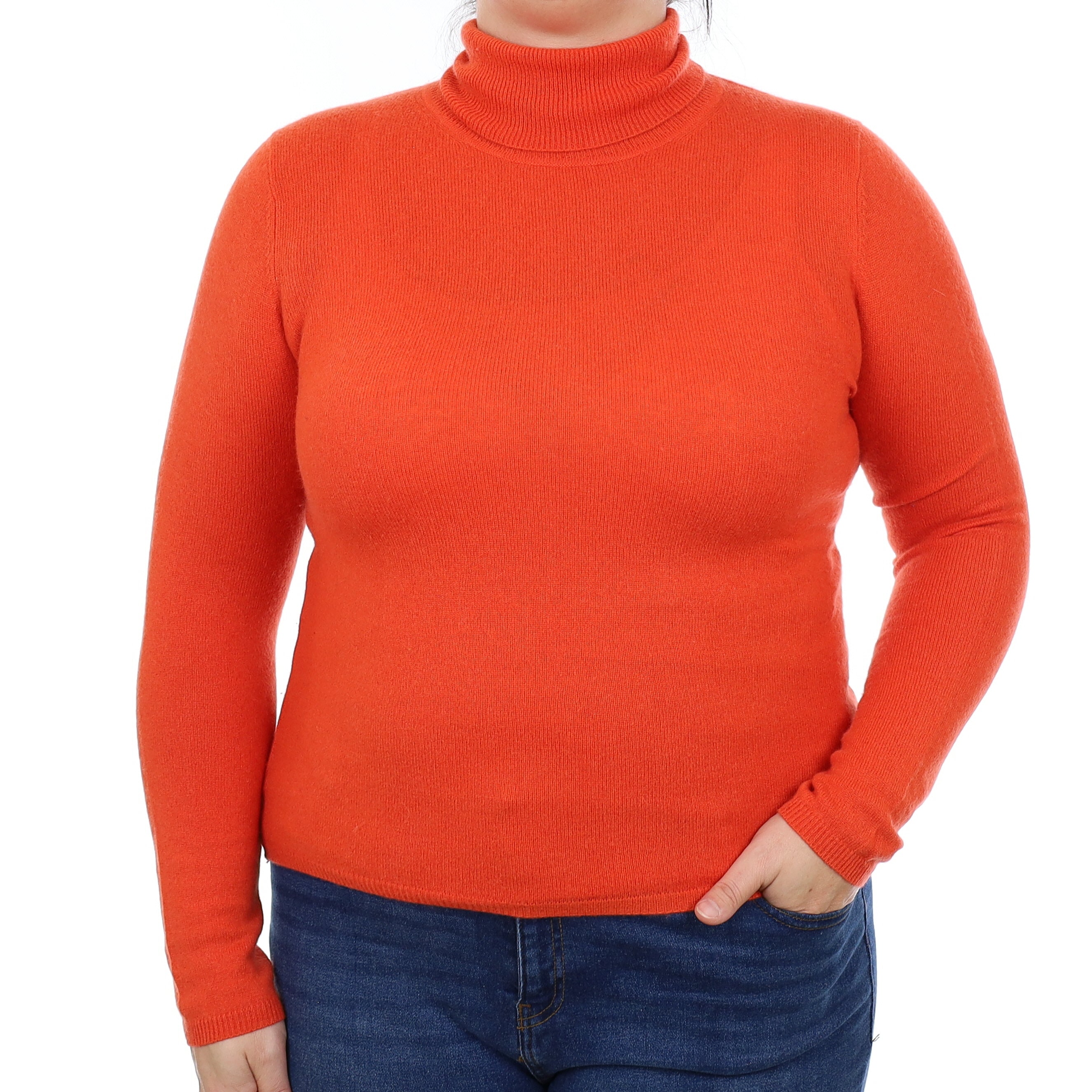 Fiery Orange Cashmere Polo Neck Jumper Large