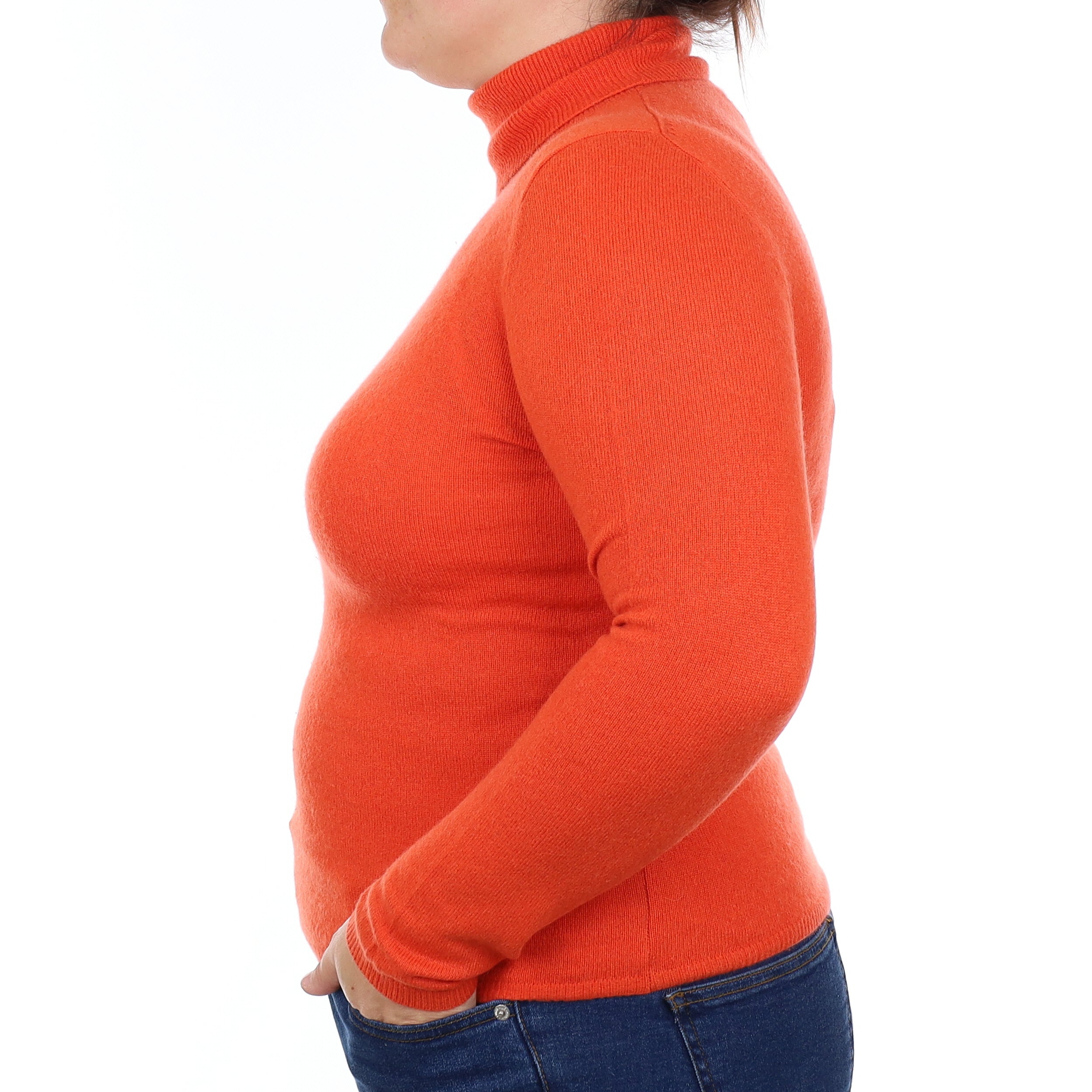 Fiery Orange Cashmere Polo Neck Jumper Large