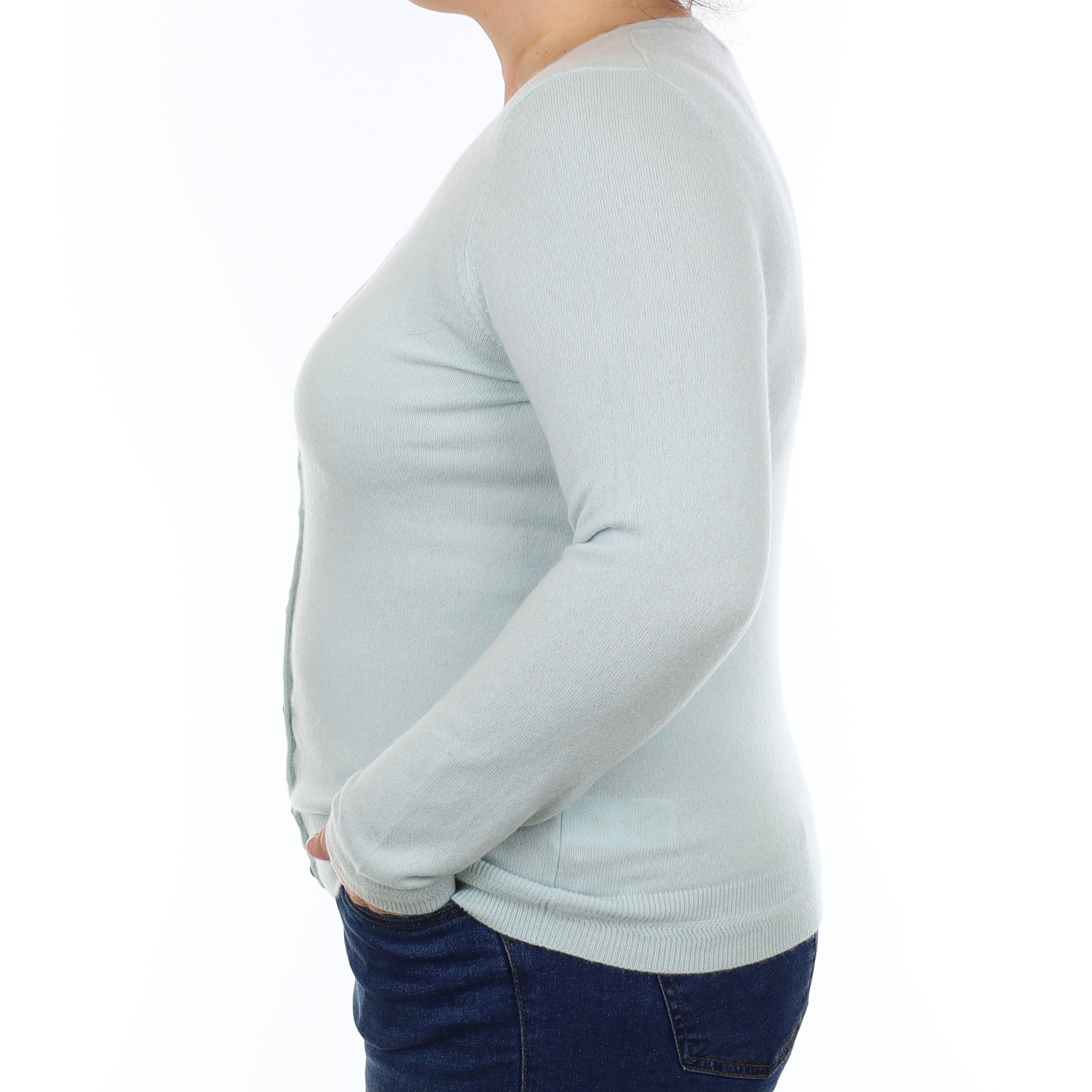 Opal Blue Cashmere Crew Neck Cardigan Large