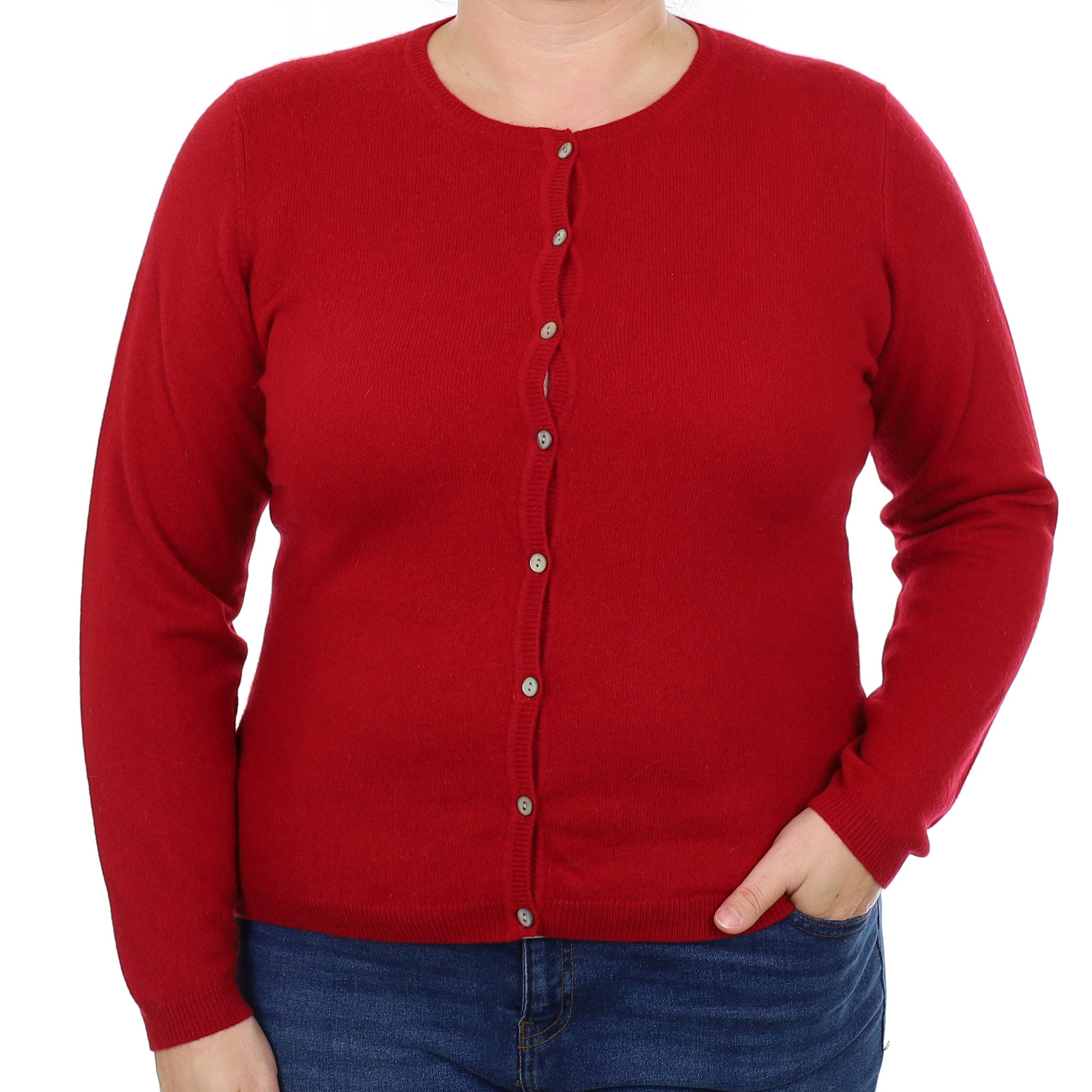 Crimson Red Cashmere Crew Neck Cardigan Large